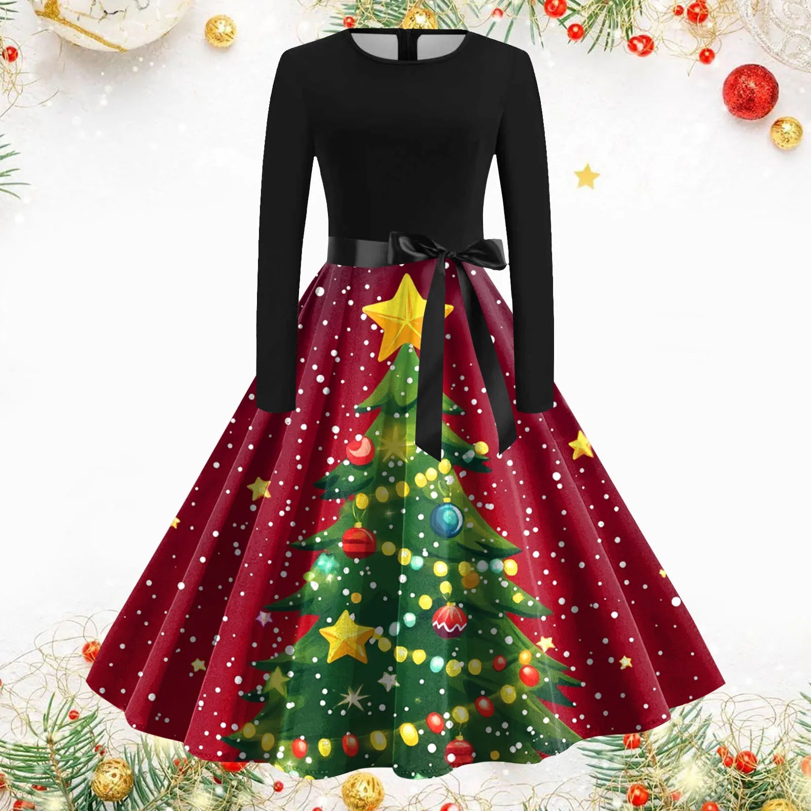 Charming Winter Snowman Print Christmas Party Dress - Image 3