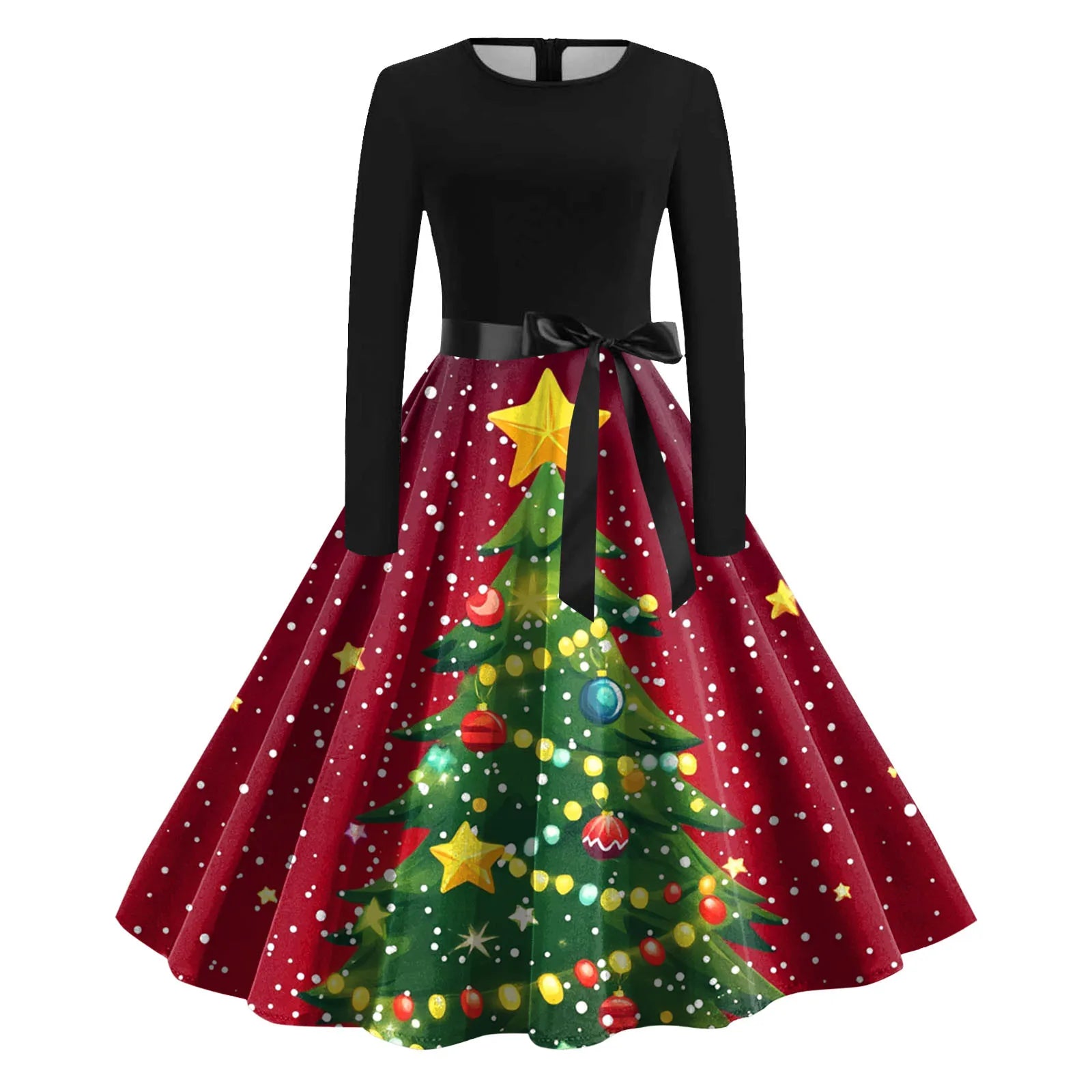 Charming Winter Snowman Print Christmas Party Dress - Image 17