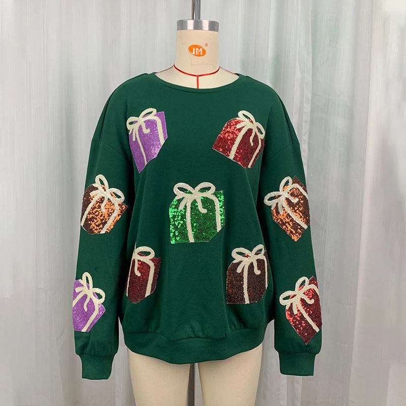 Festive Glitter Patchwork Hoodie for Christmas Cheer - Image 16