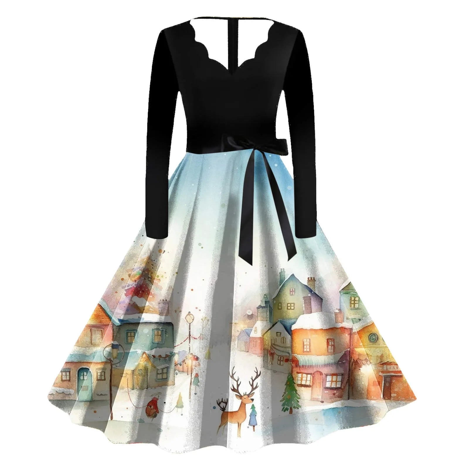 Festive Vintage Snowman & Deer Christmas Dress - Image 15