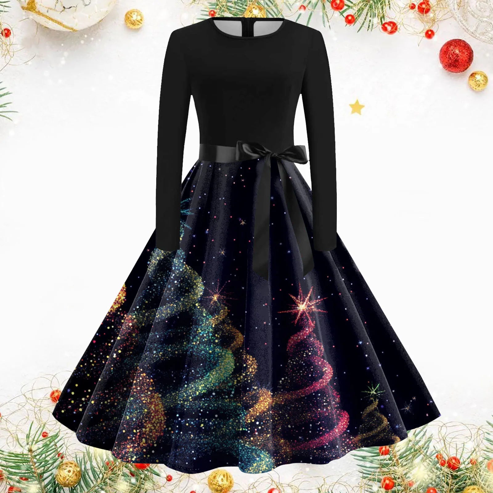 Festive Vintage Christmas A-Line Dress for Women - Image 7