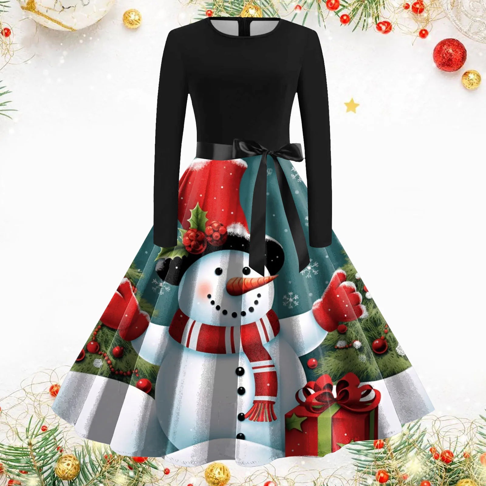 Festive Snowflake A-Line Long Dresses for Parties - Image 9