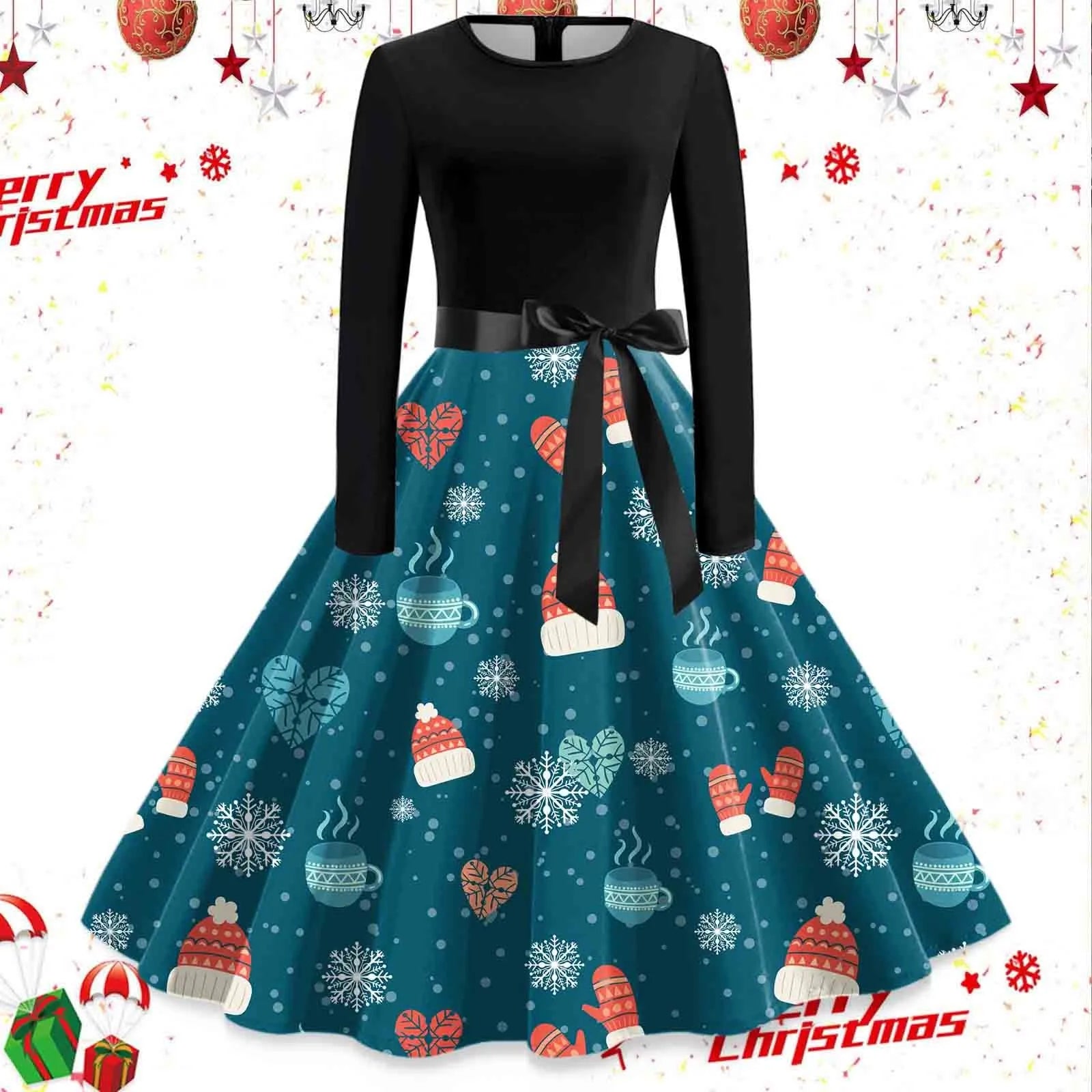 Festive Long Sleeve Christmas Tree Dress - Image 9