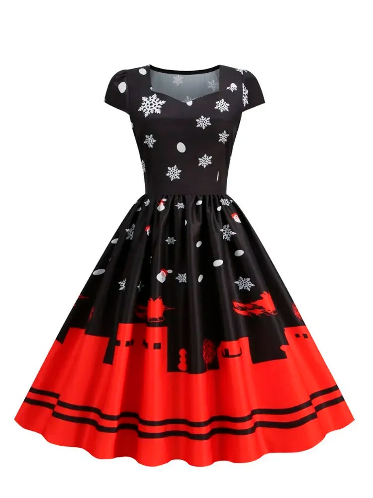 “Festive Snowflake Print Christmas Party Dress” - Image 3