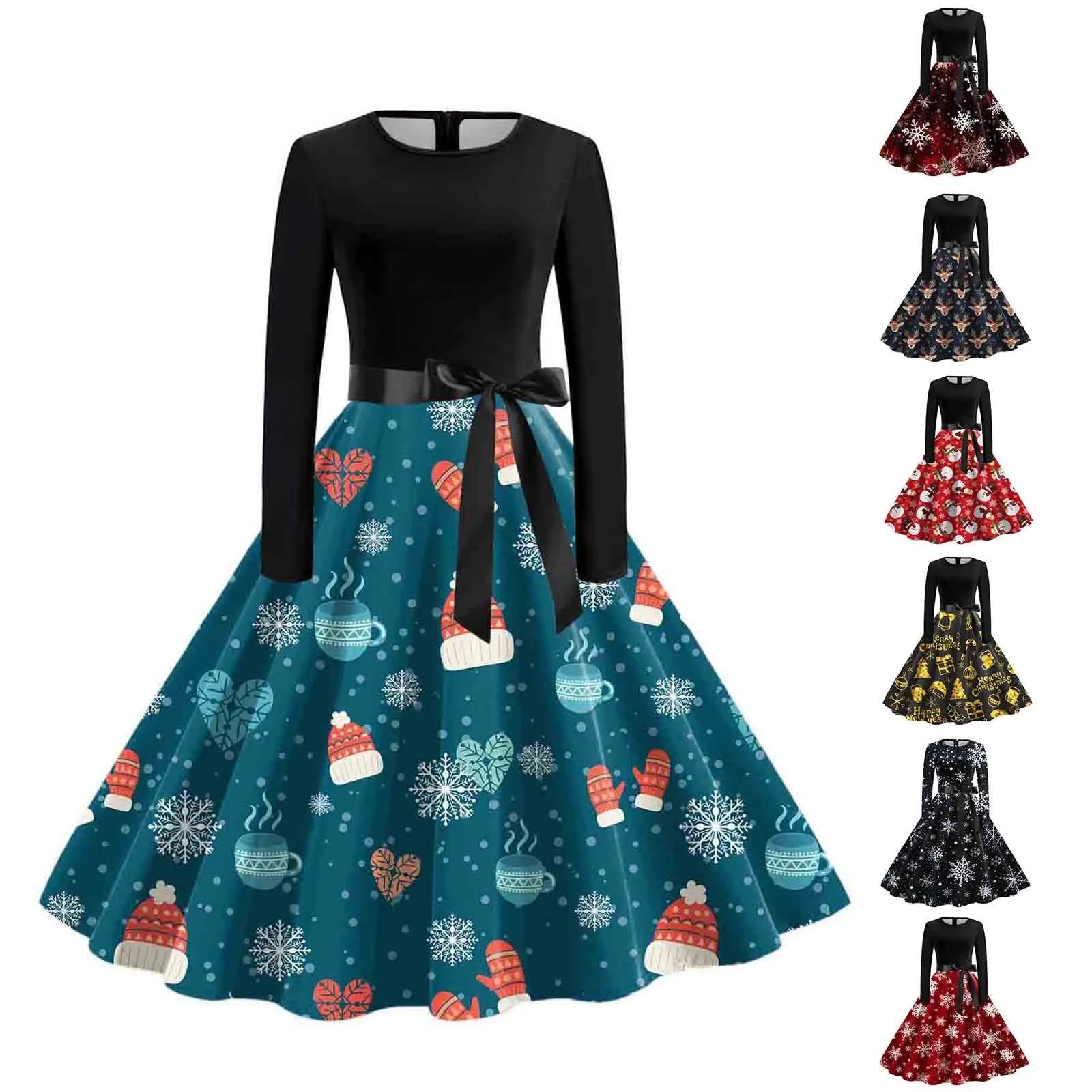 Festive Long Sleeve Christmas Tree Dress - Image 3