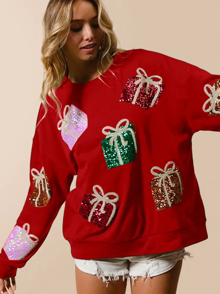 Festive Glitter Patchwork Hoodie for Christmas Cheer - Image 5