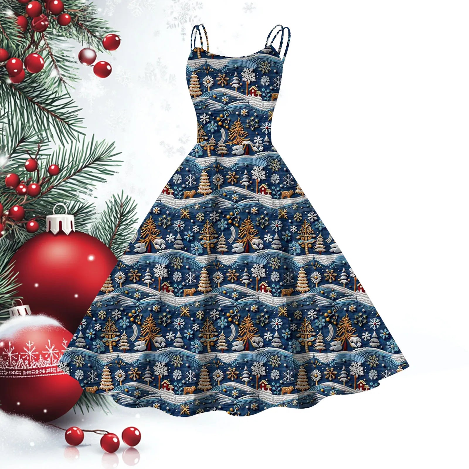 Vintage Christmas Swing Dress for Festive Parties - Image 3