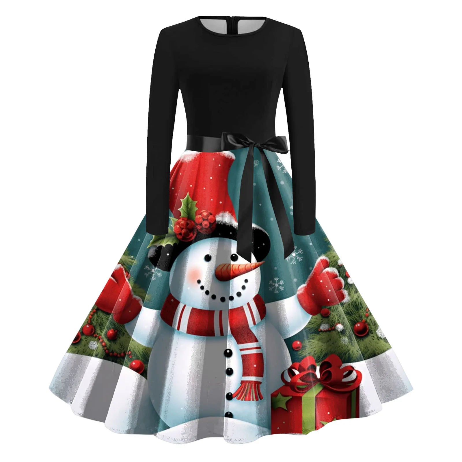 Festive Snowflake A-Line Long Dresses for Parties - Image 17