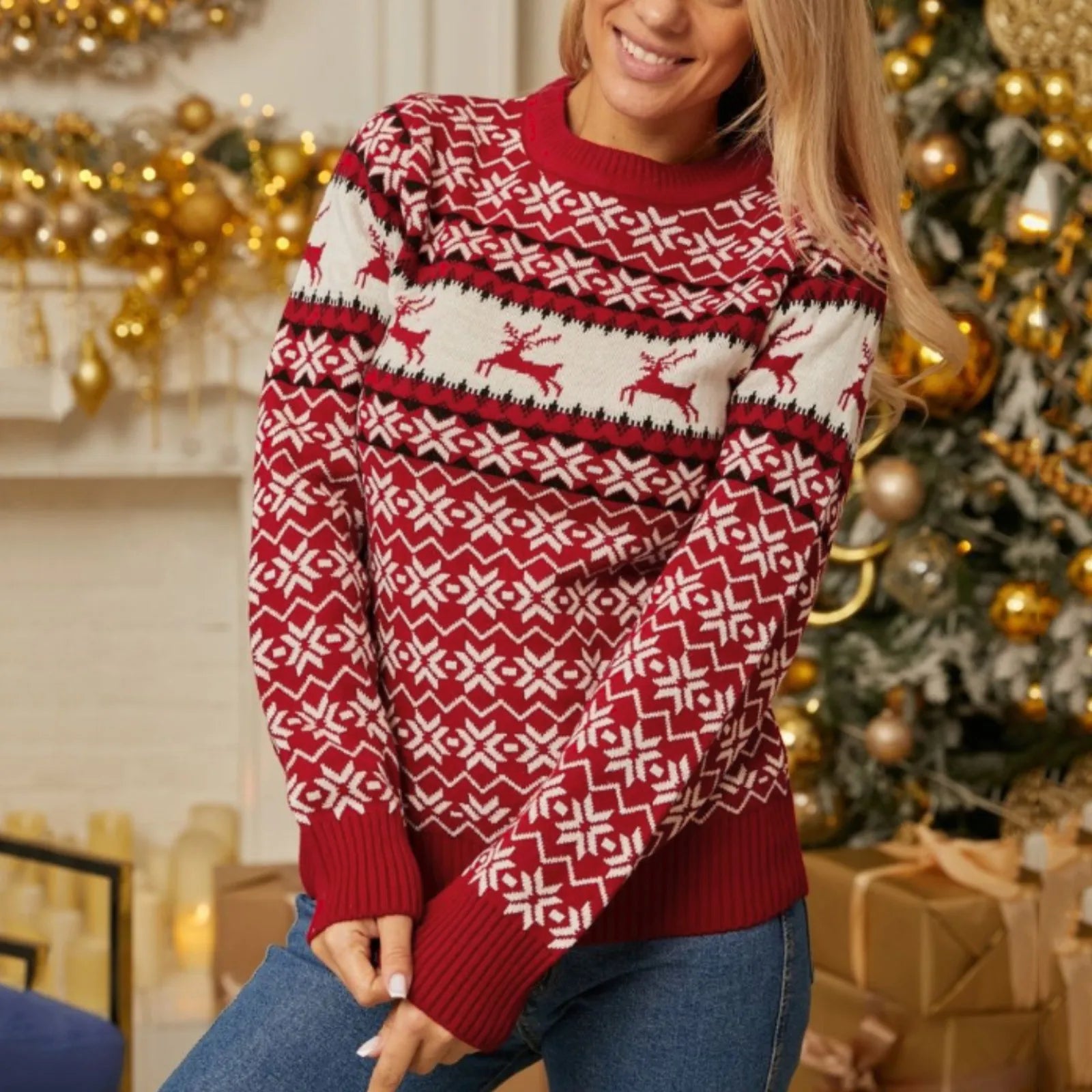Cozy Christmas Turtleneck Midi Dress for Women - Image 9