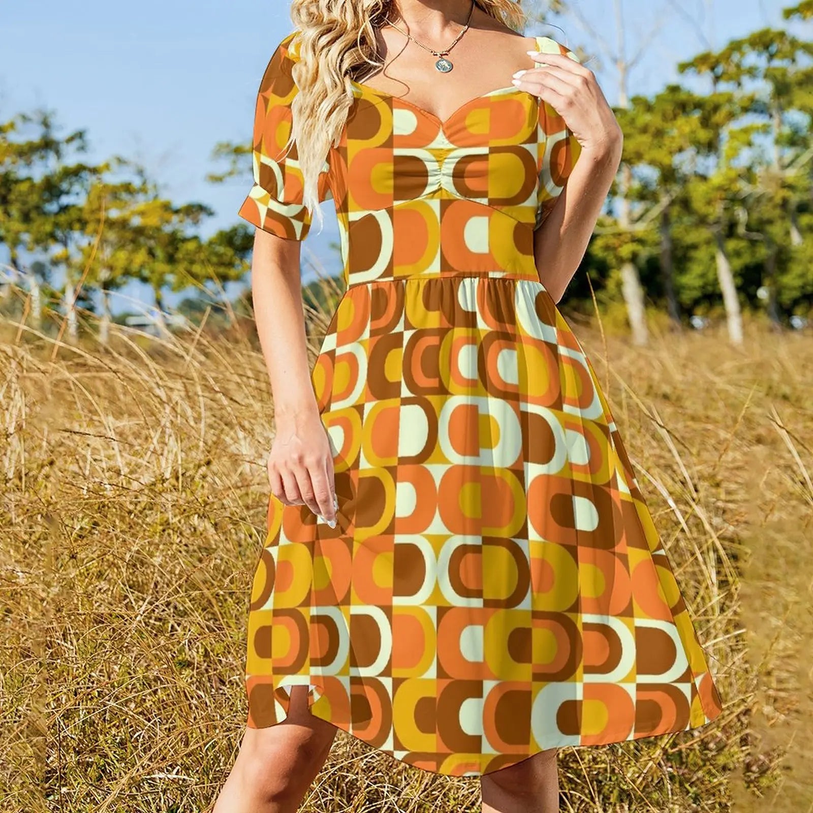 Vintage 70s Orange & Brown Party Dress - Image 11