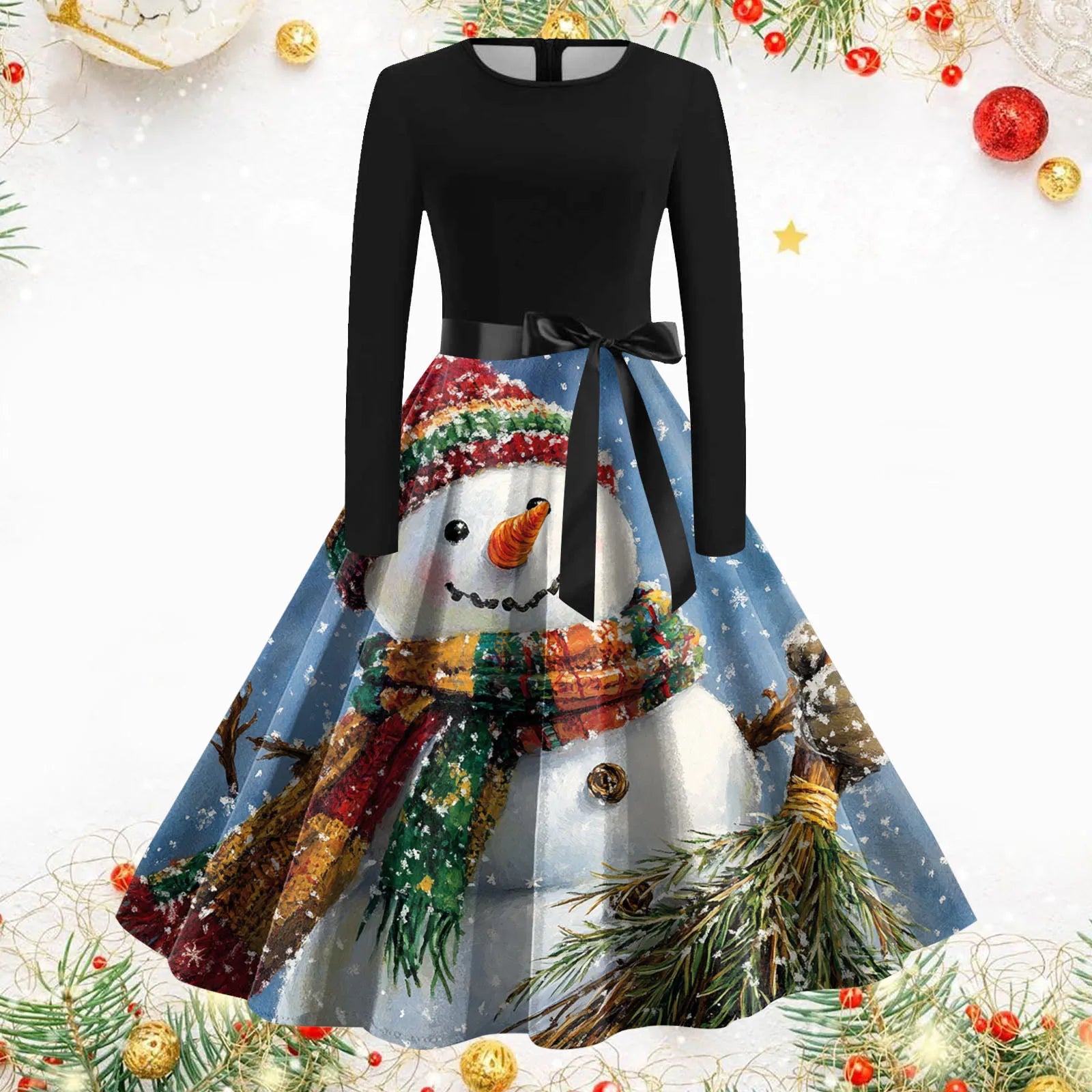 Festive Vintage Christmas A-Line Dress for Women - Image 14
