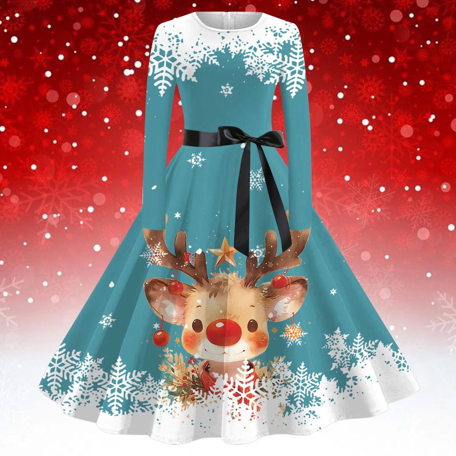 Chic High Waist A-Line Christmas Party Dress - Image 4