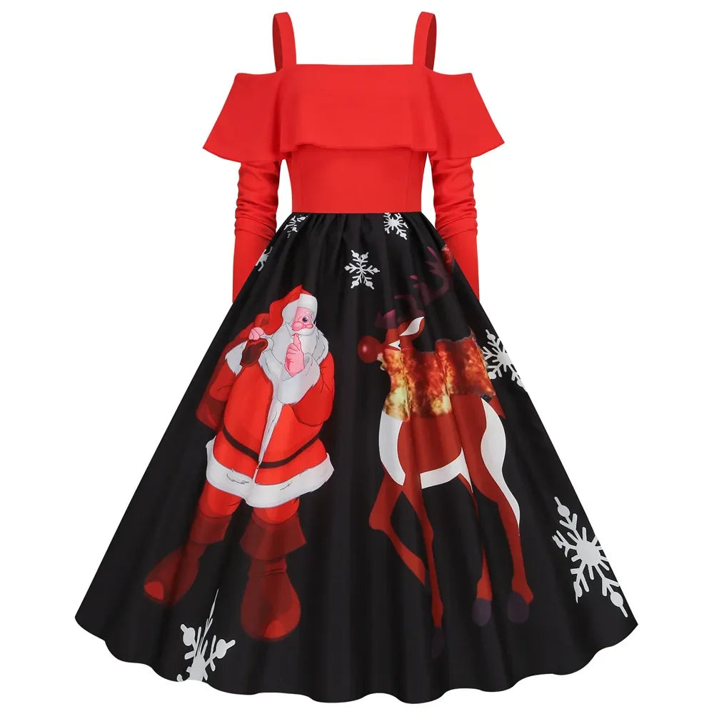 Festive Red Santa Dress with Ruffles & Snowflakes - Image 24