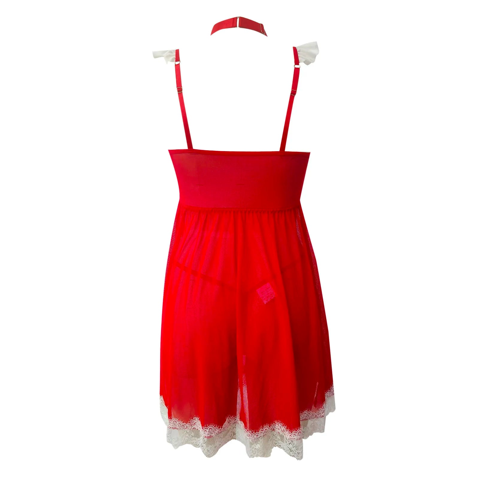 Red Lace Bowknot Nightgown & G-String Set - Image 6