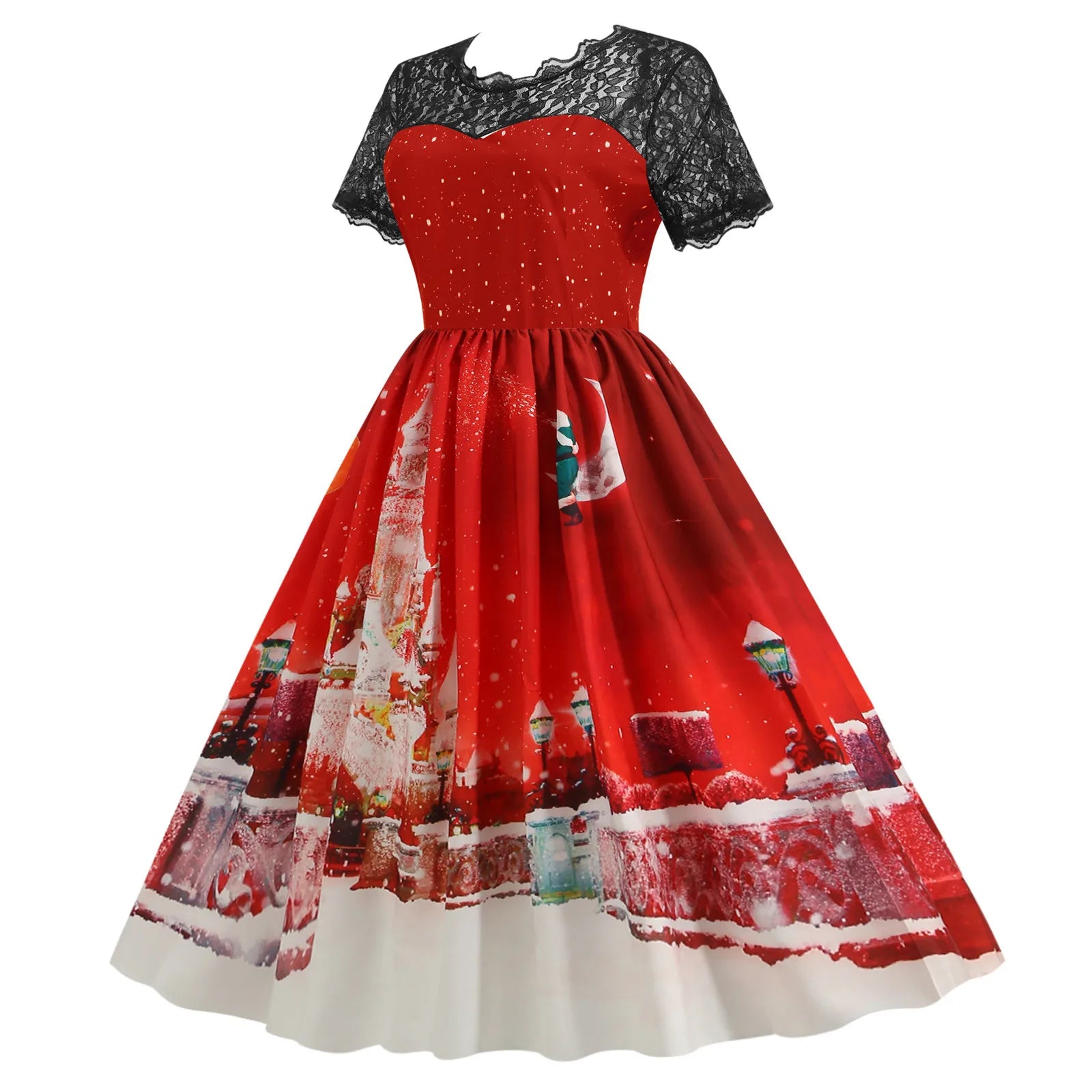 Festive Lace A-Line Christmas Dress for Women - Image 8