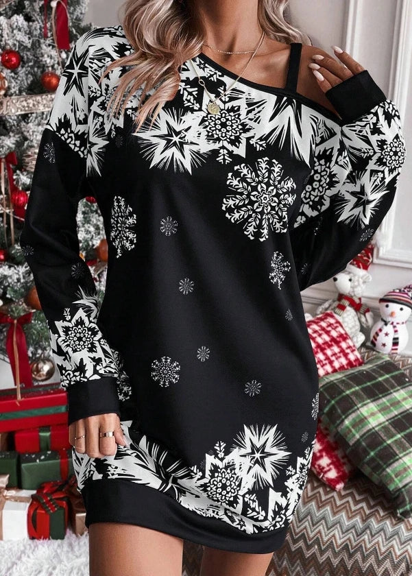 Charming Snowflake Print Mini Dress for Christmas - Image 6