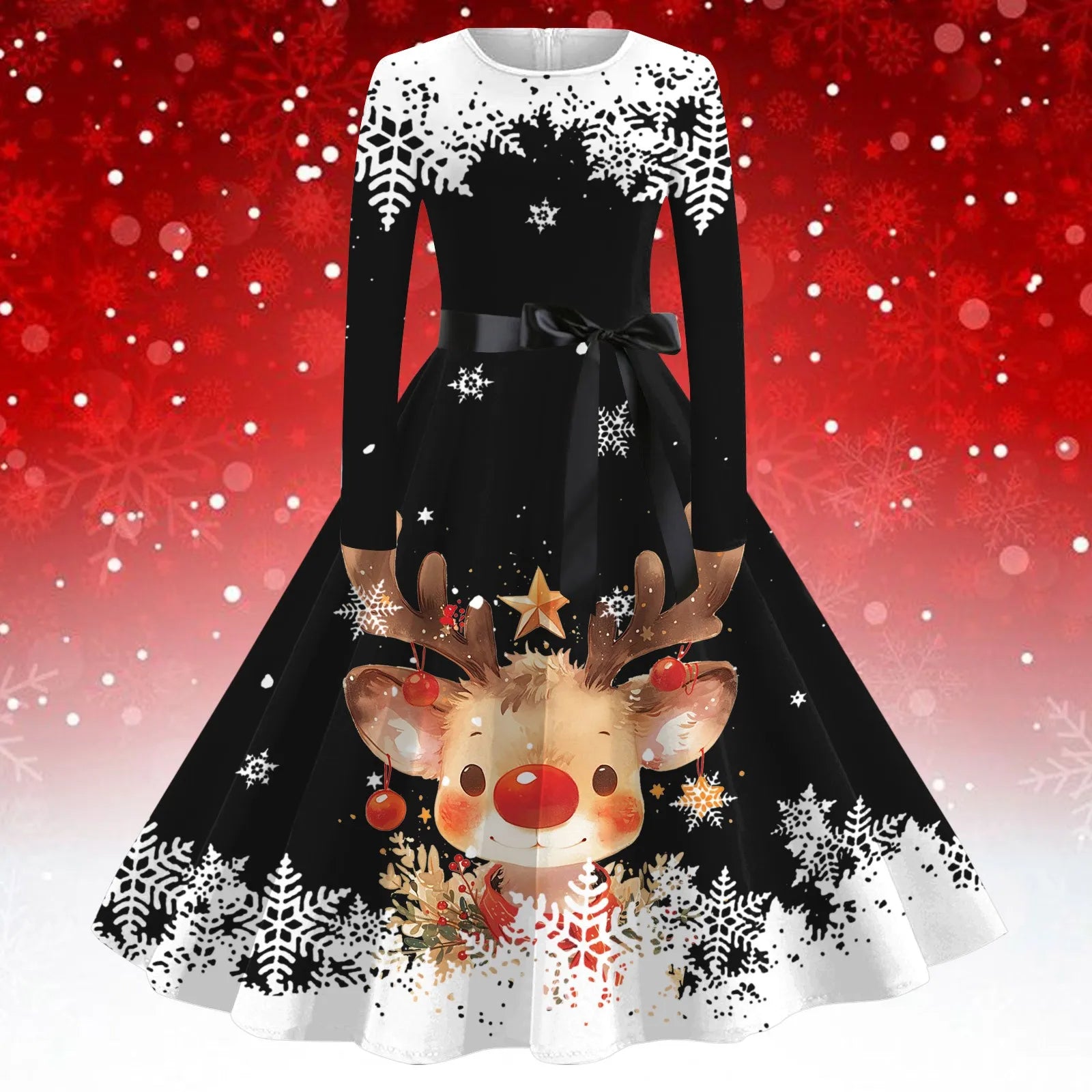 Chic High Waist A-Line Christmas Party Dress - Image 13