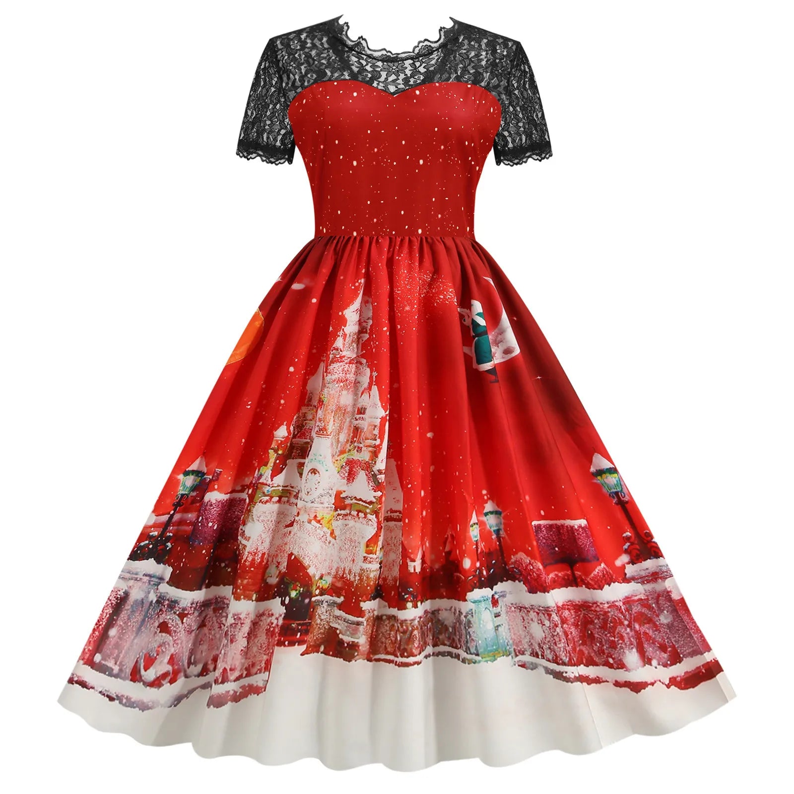 Festive Lace A-Line Christmas Dress for Women - Image 3
