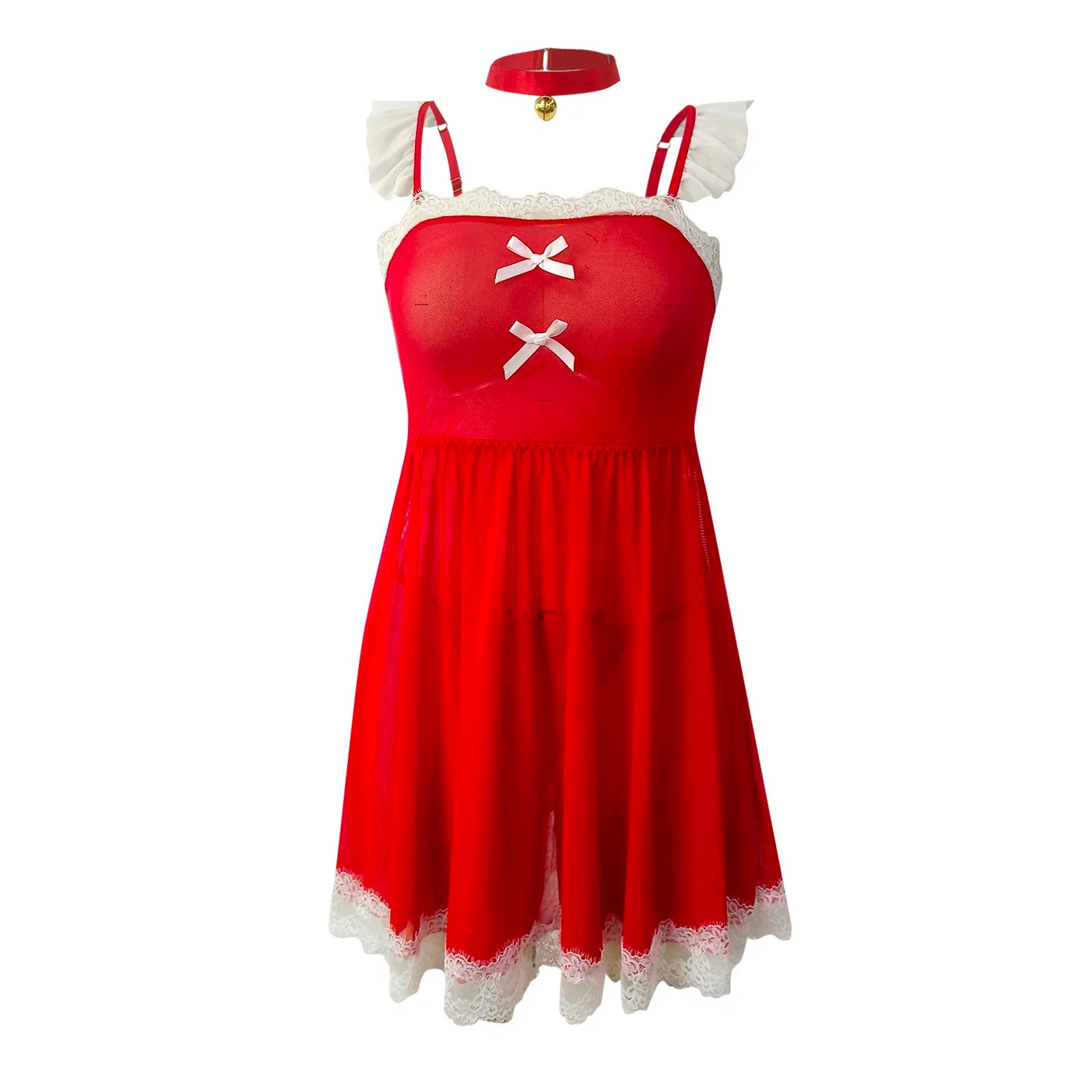 Red Lace Bowknot Nightgown & G-String Set - Image 5
