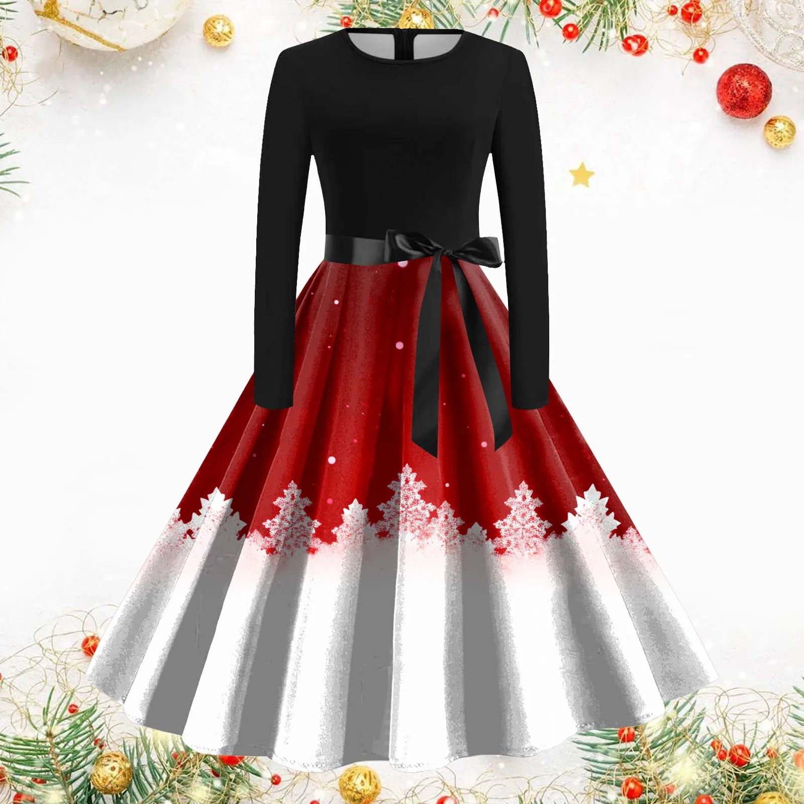 Festive Snowflake A-Line Long Dresses for Parties - Image 6