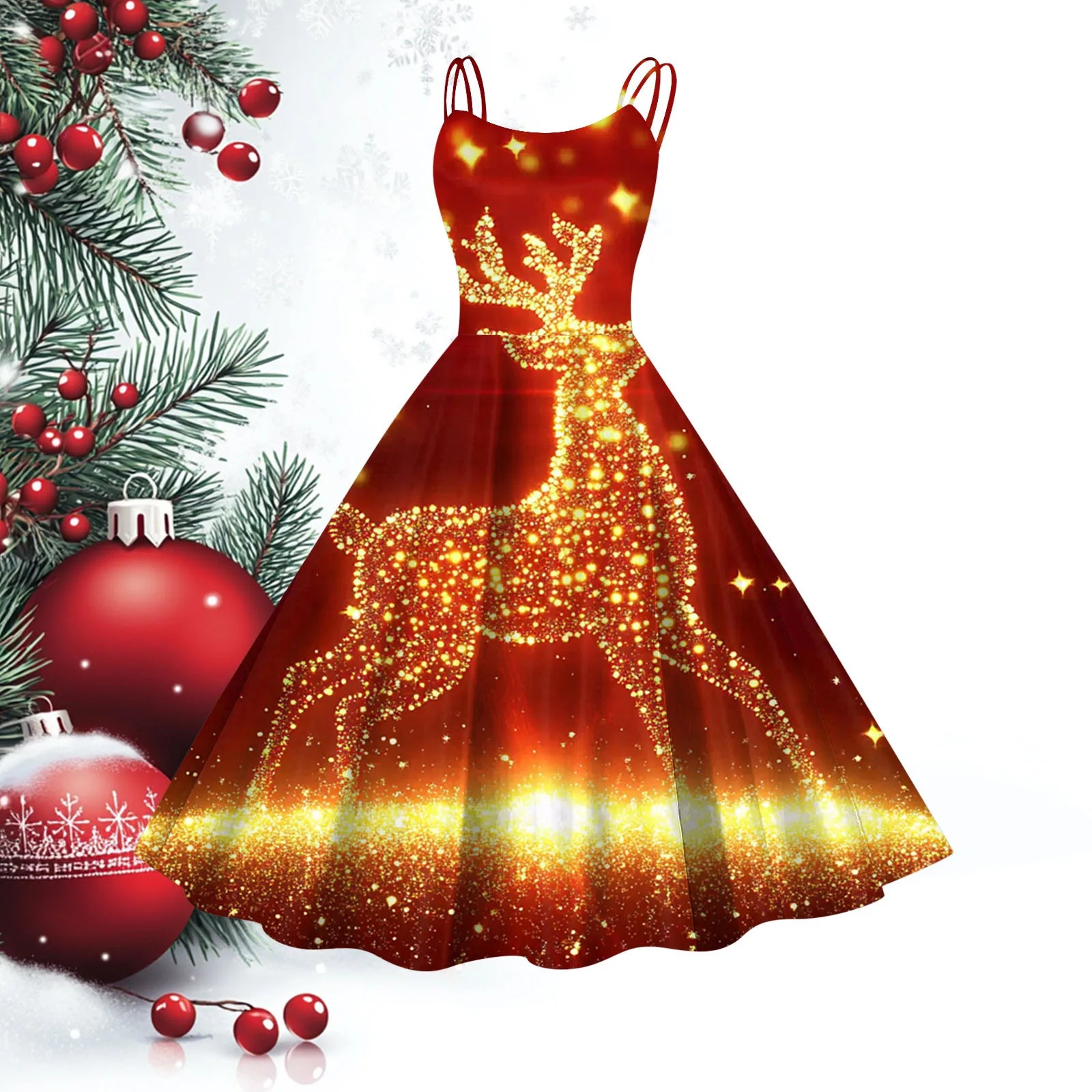 Festive Snowflake A-Line Party Dress for Women - Image 8