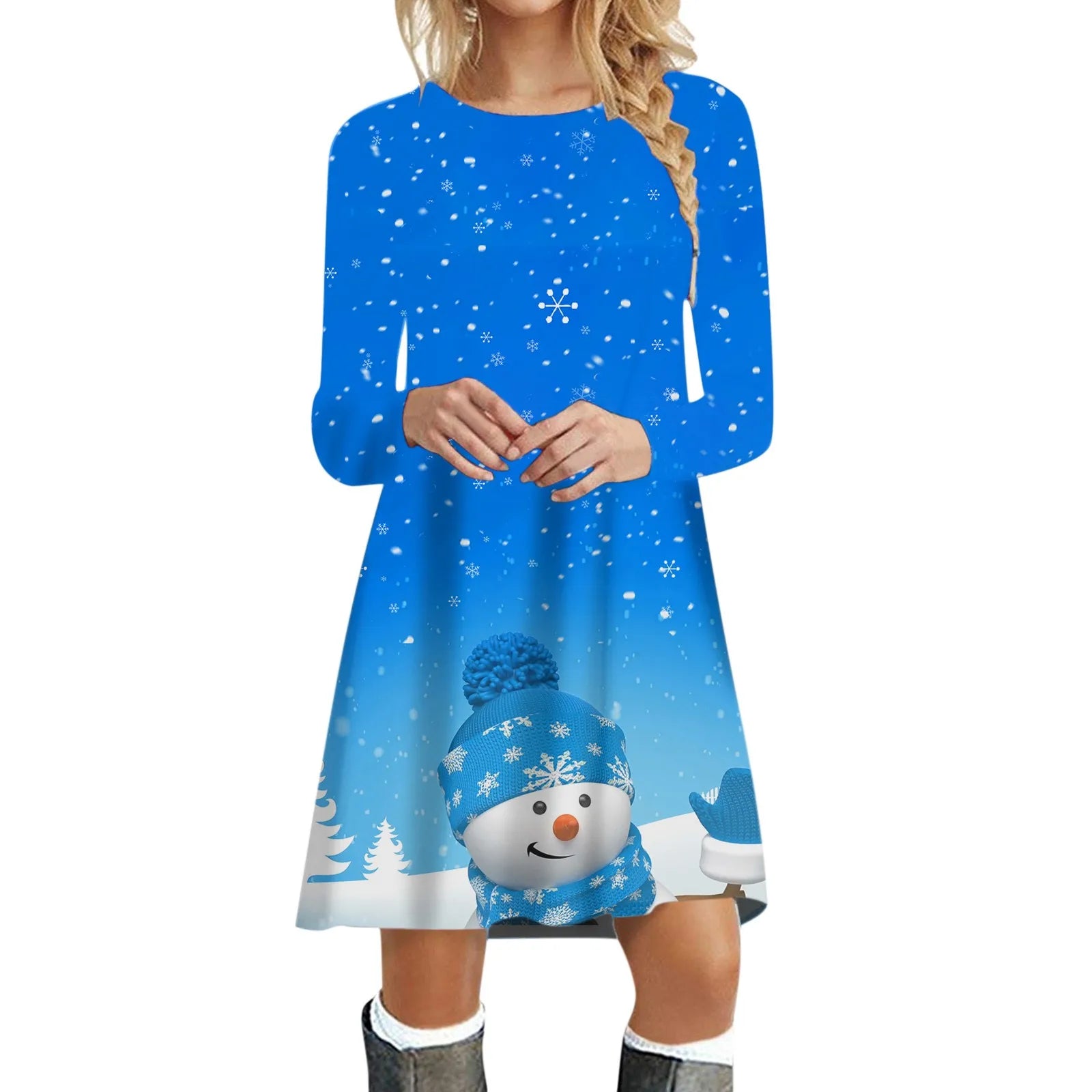 Festive Deer Print Mini Dress for Christmas Parties - Image 3