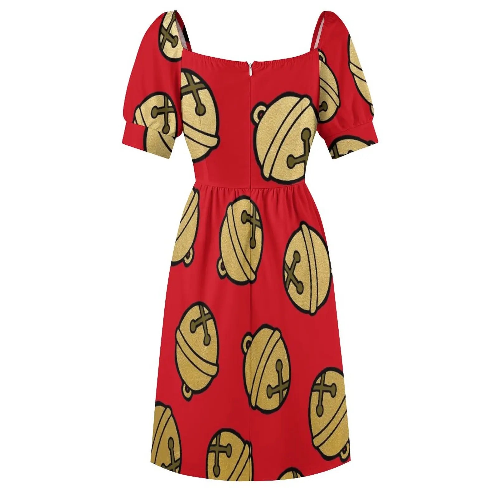 Festive Gold & Red Christmas Jingle Bells Dress - Image 5