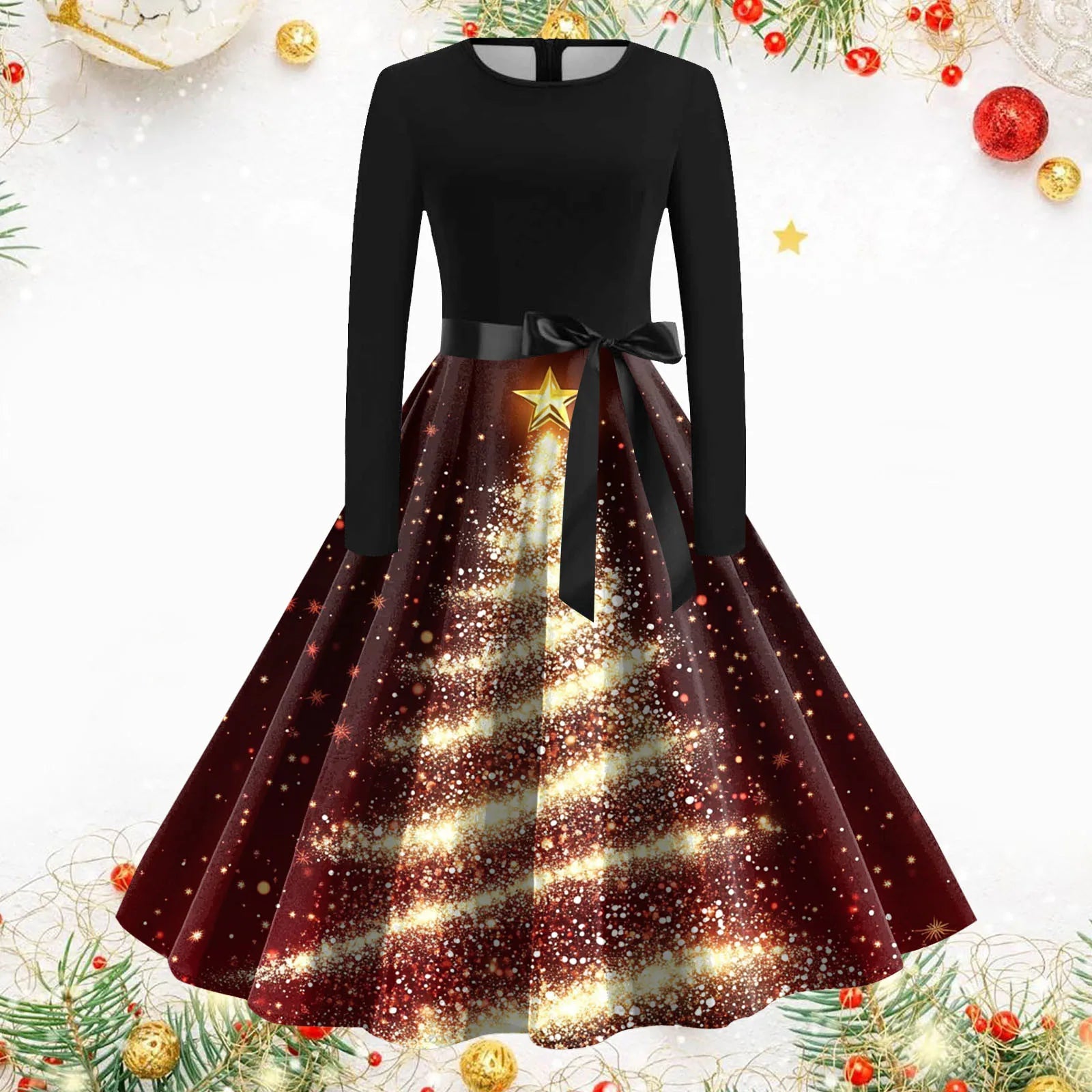 Charming Winter Snowman Print Christmas Party Dress - Image 5