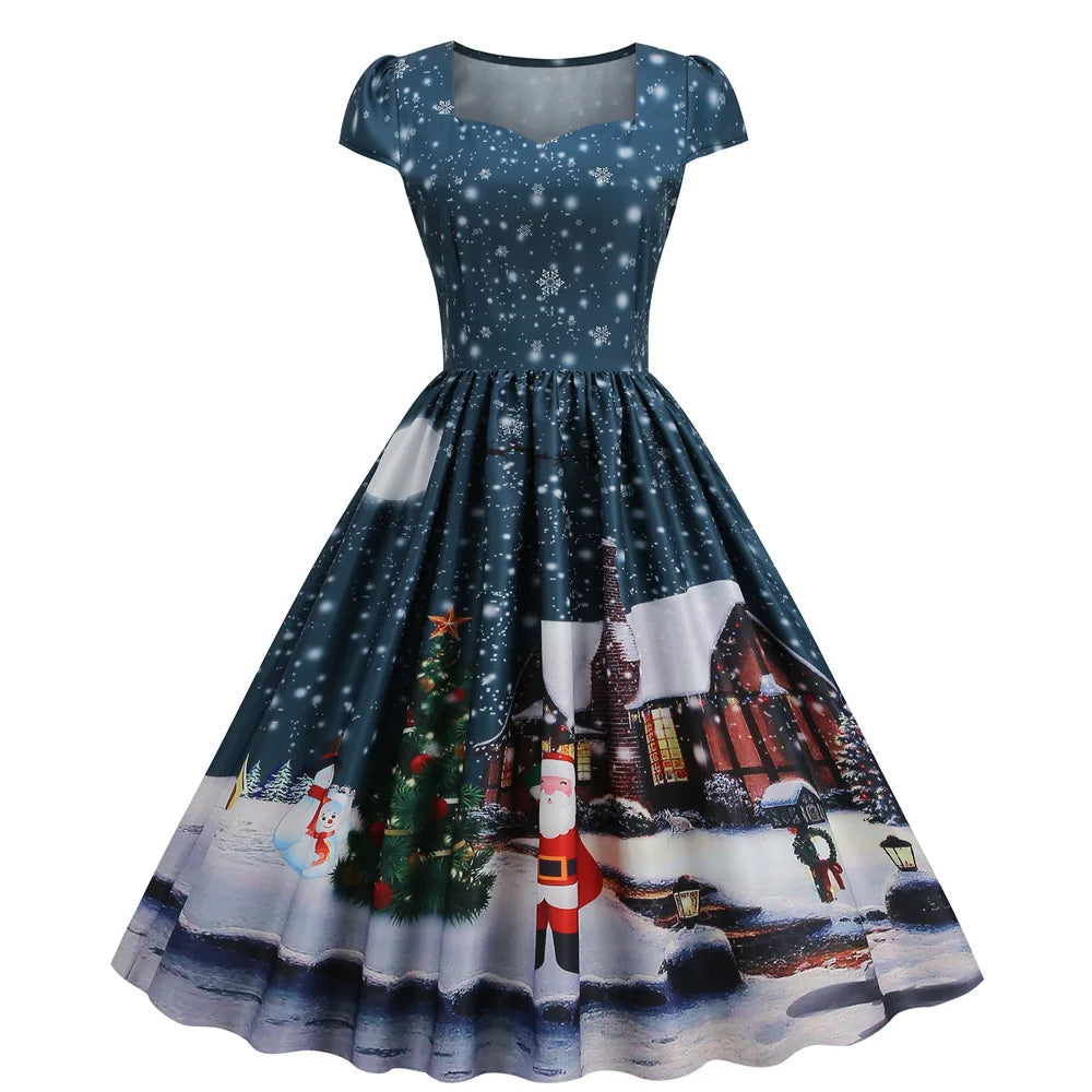 “Festive Snowflake Print Christmas Party Dress” - Image 60