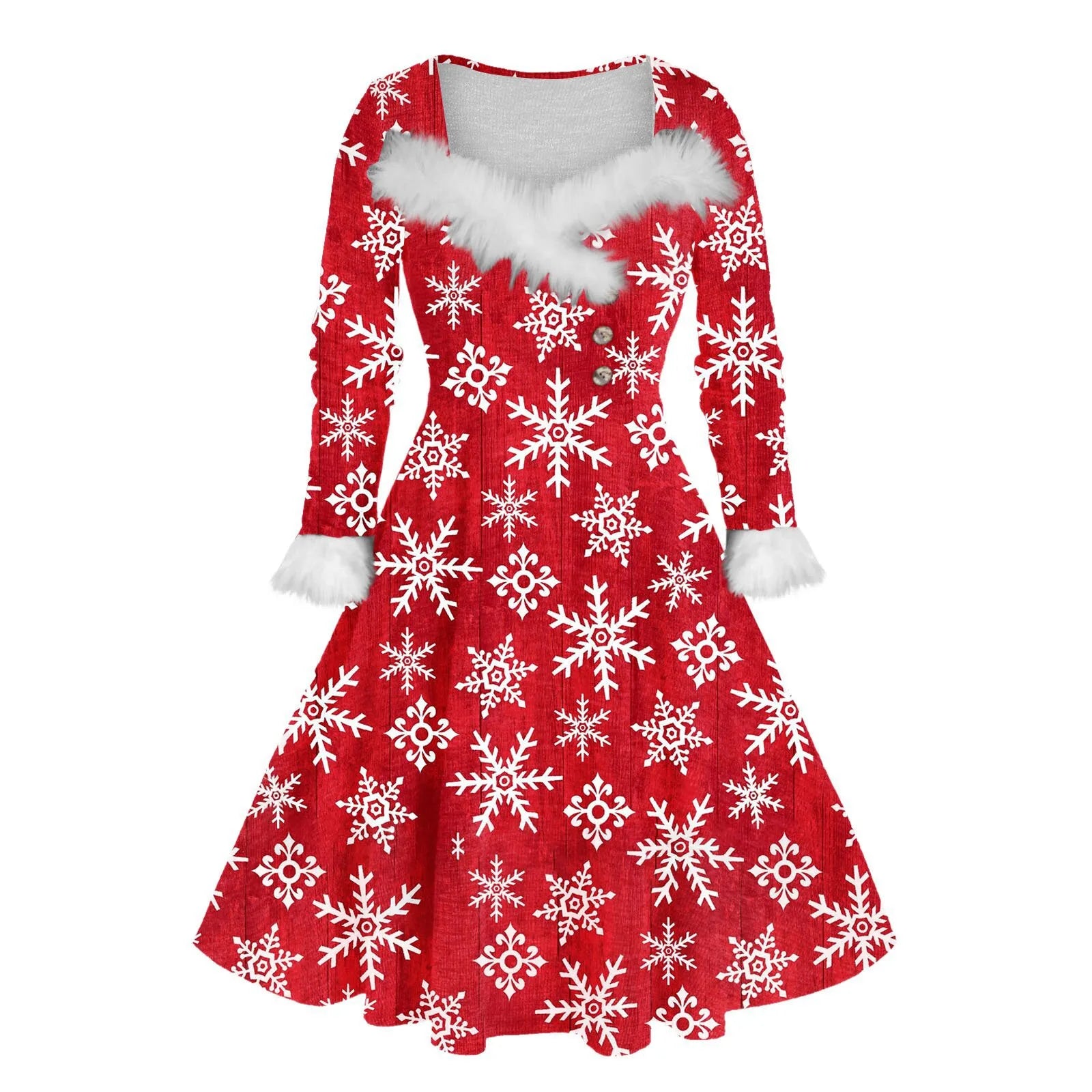 Festive Furry Plush Christmas A-line Dress - Image 3