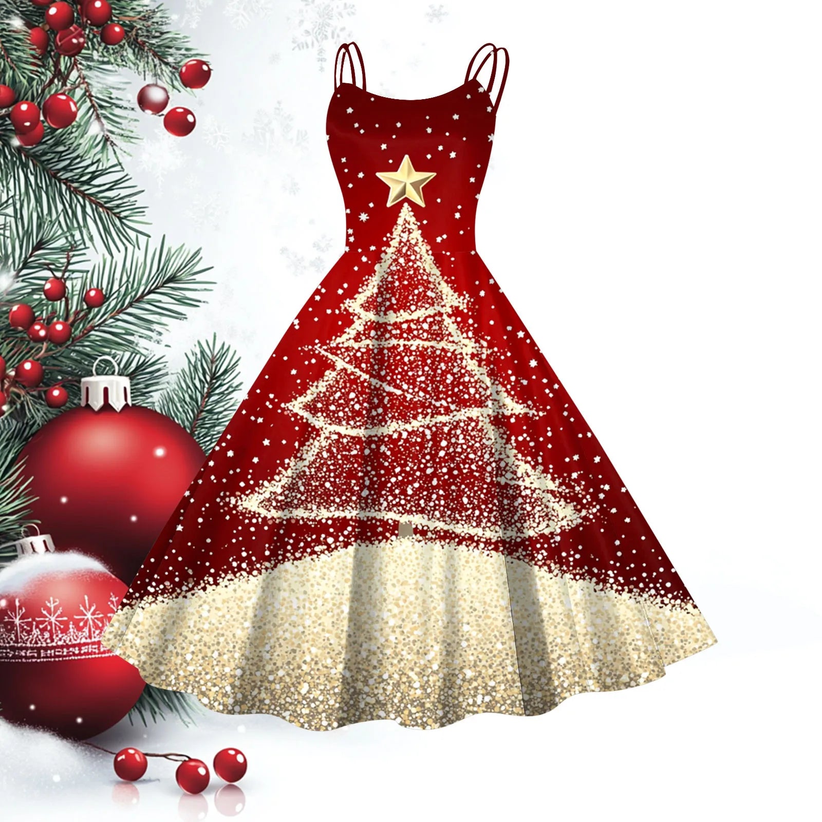 Vintage 1950s Christmas Sling Dress - Festive A-Line - Image 7