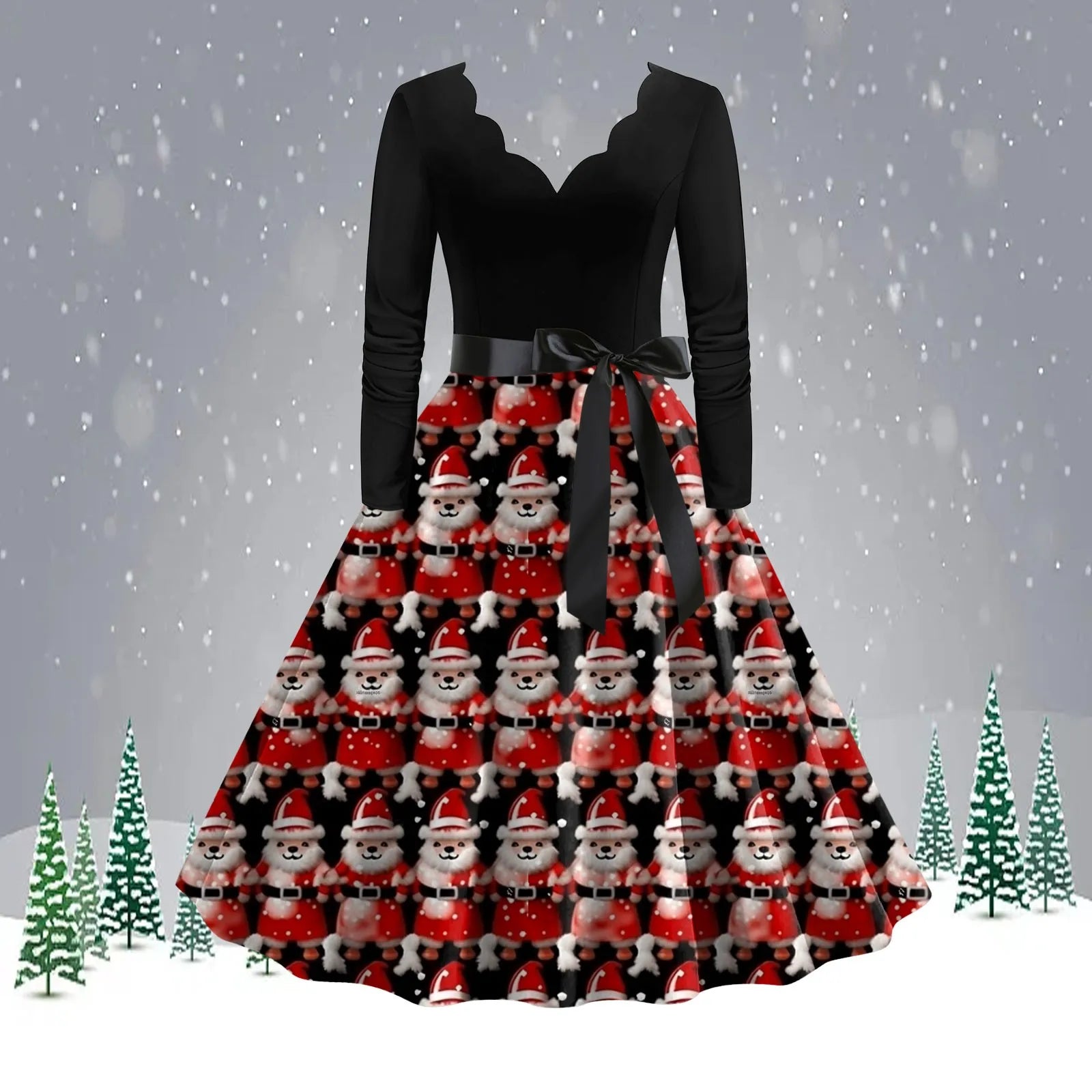 Charming Santa Claus Print Christmas A-Line Dress - Image 10
