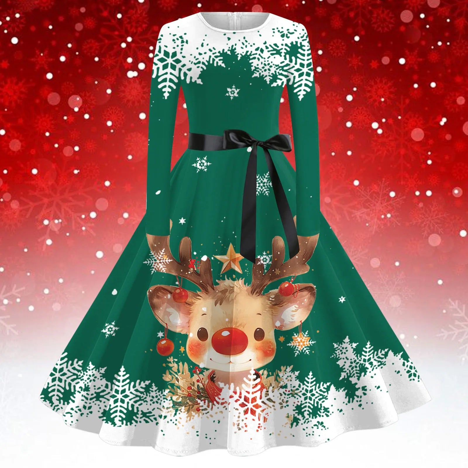 Chic High Waist A-Line Christmas Party Dress - Image 15