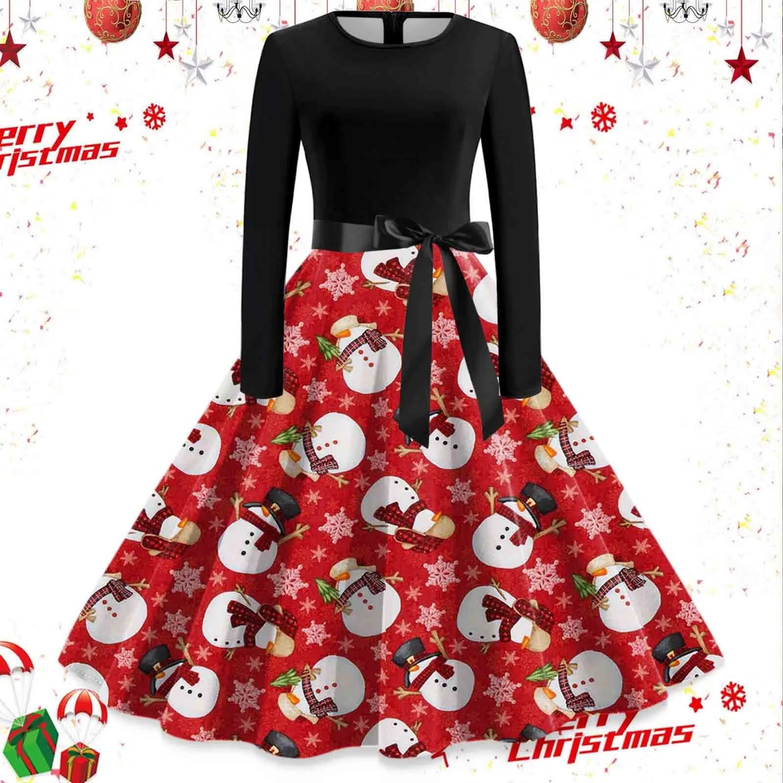 Festive Long Sleeve Christmas Tree Dress - Image 9