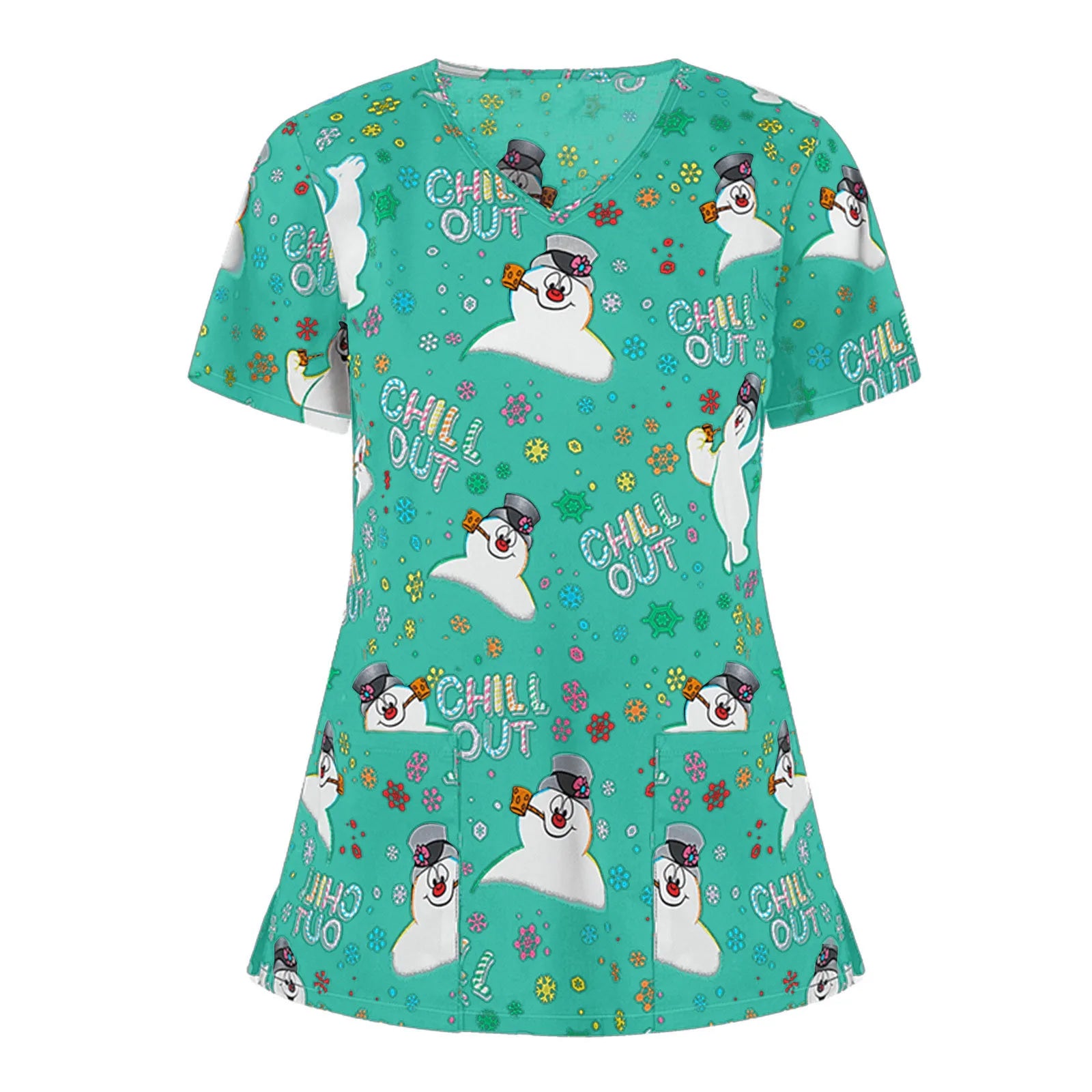 Festive V-Neck Nurse Scrubs for Holiday Work! - Image 3