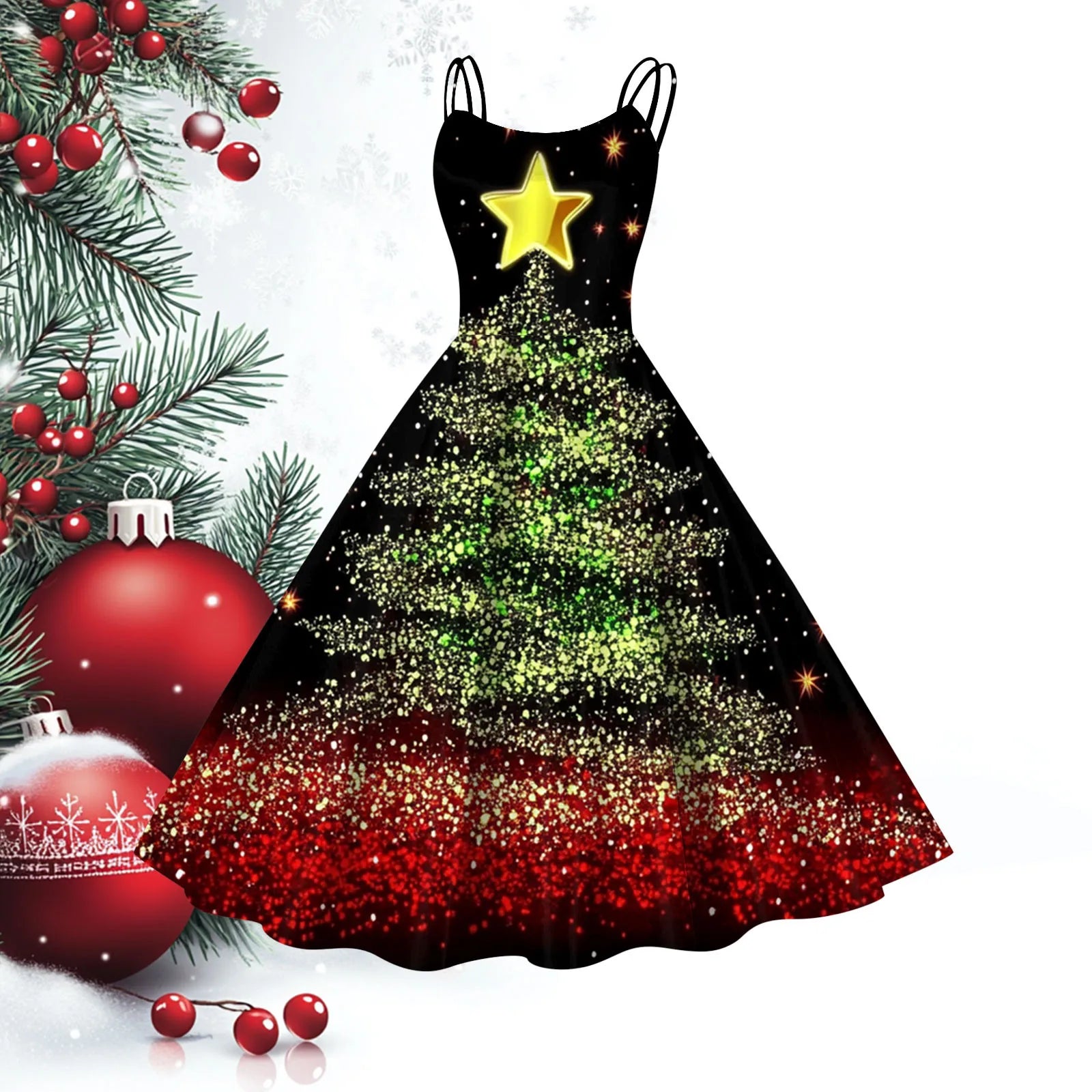 Festive Snowflake A-Line Party Dress for Women - Image 9