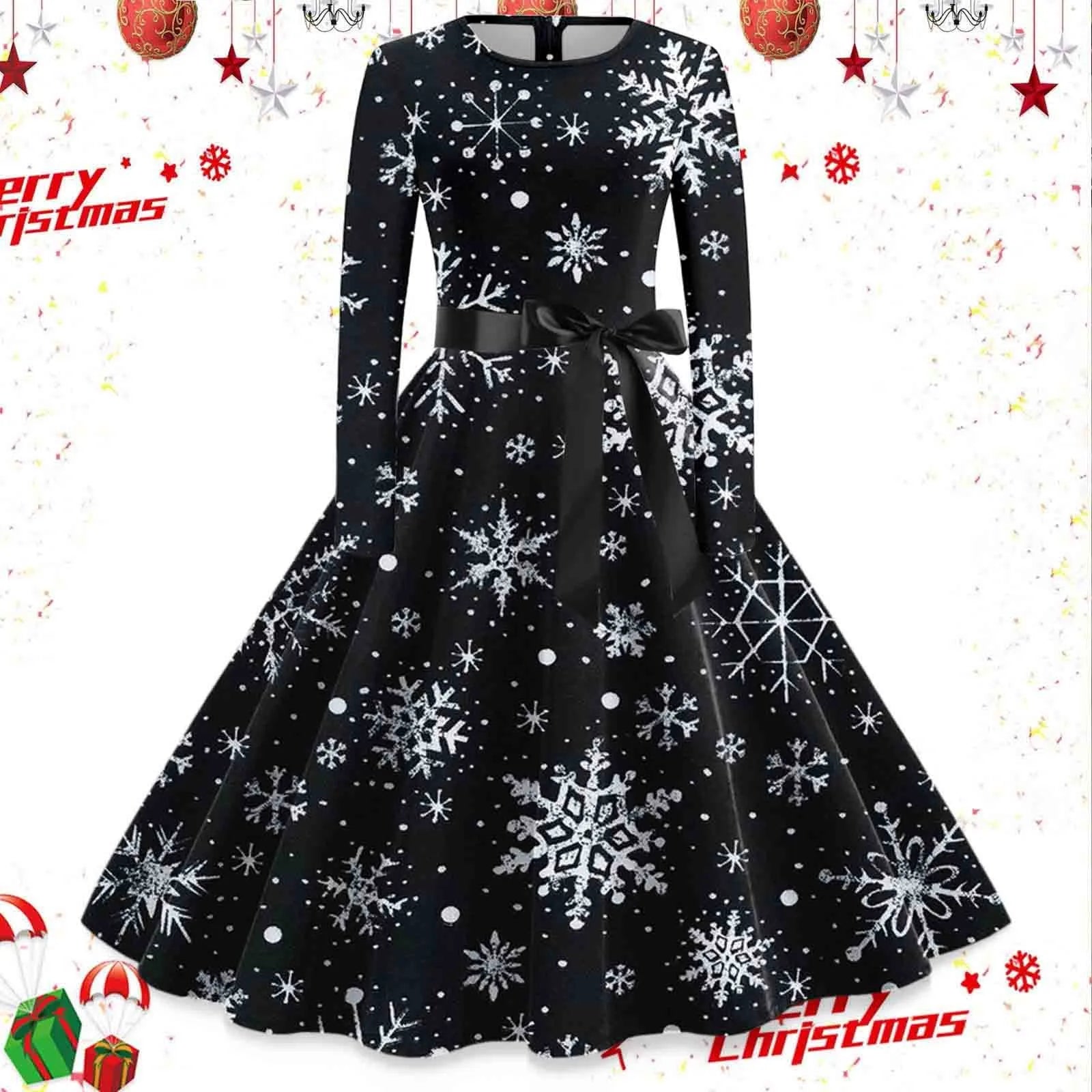 Festive Long Sleeve Christmas Tree Dress - Image 10