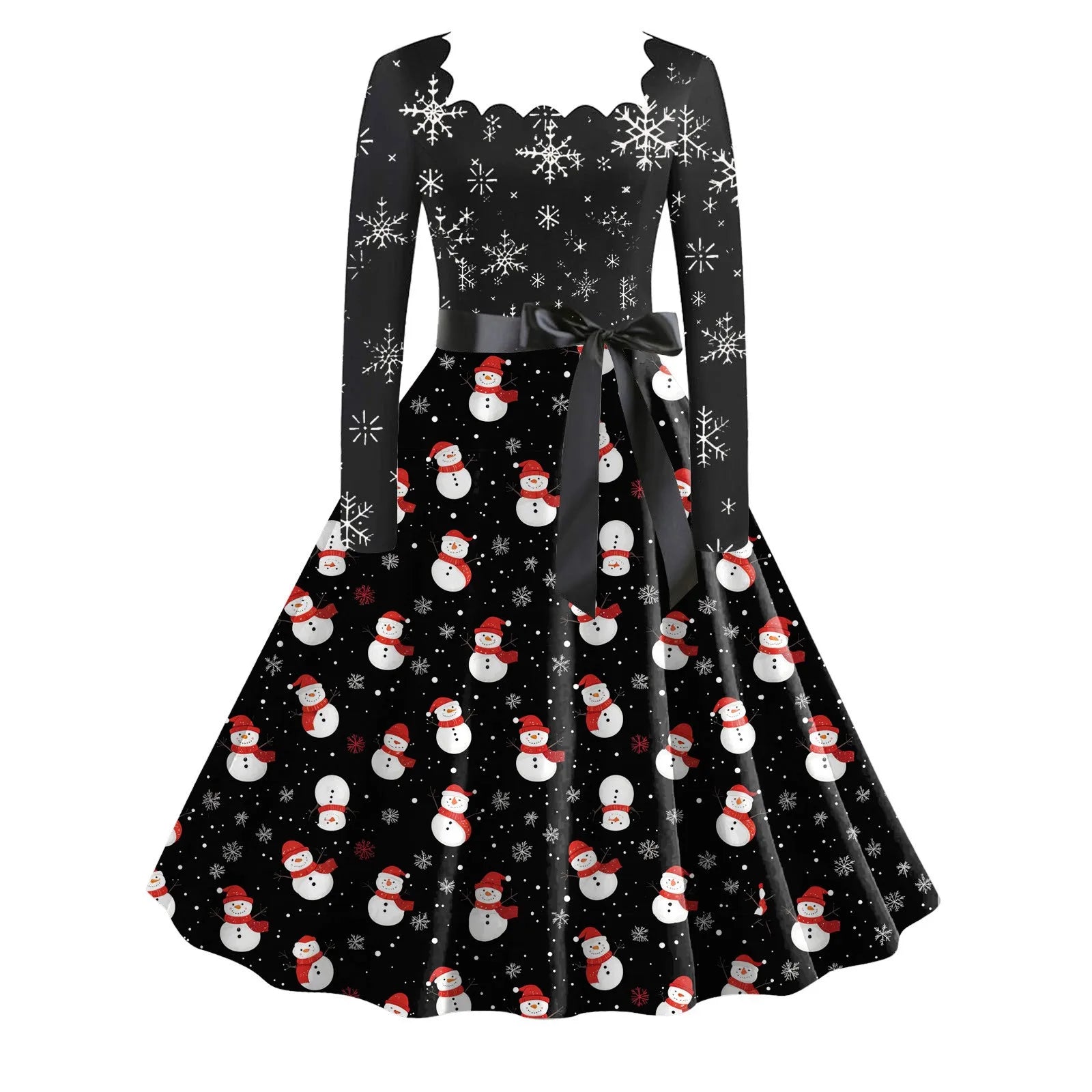 Santa Snowflake Print Retro Christmas Dress - Image 5