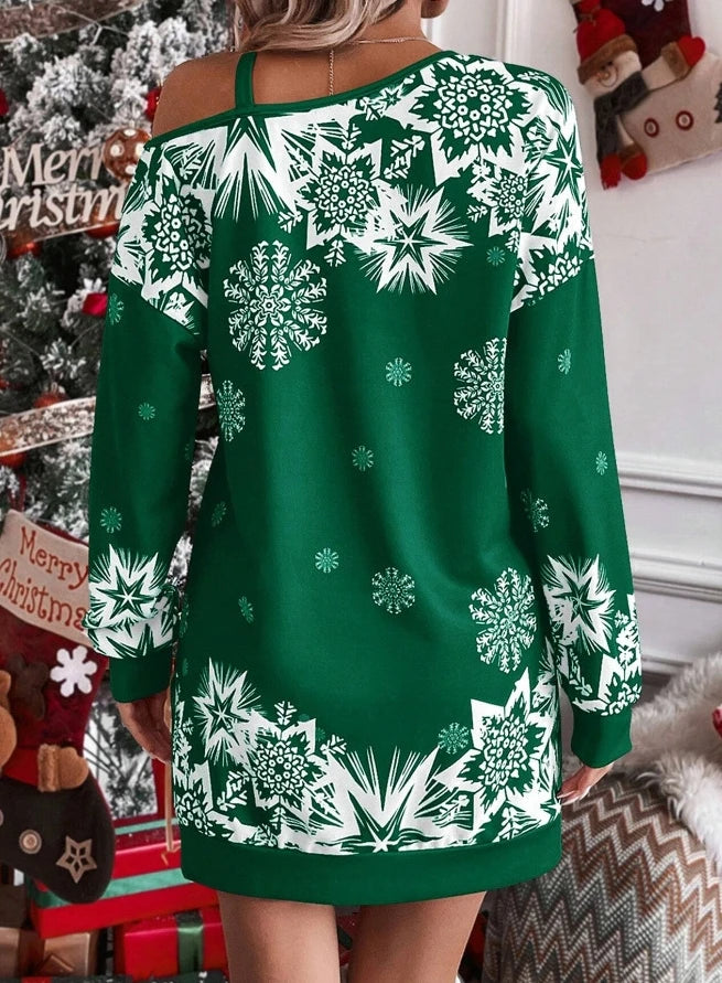 Charming Snowflake Print Mini Dress for Christmas - Image 10