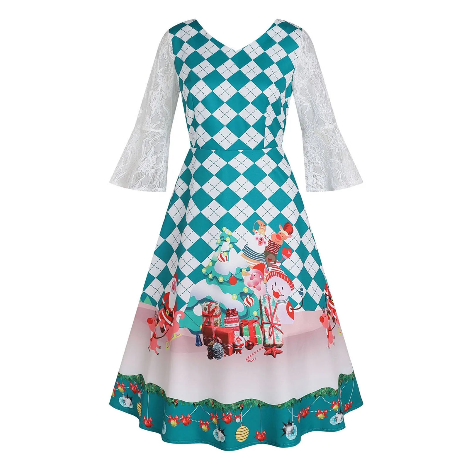 Vintage Lace Christmas Party Dress for Women - Image 3