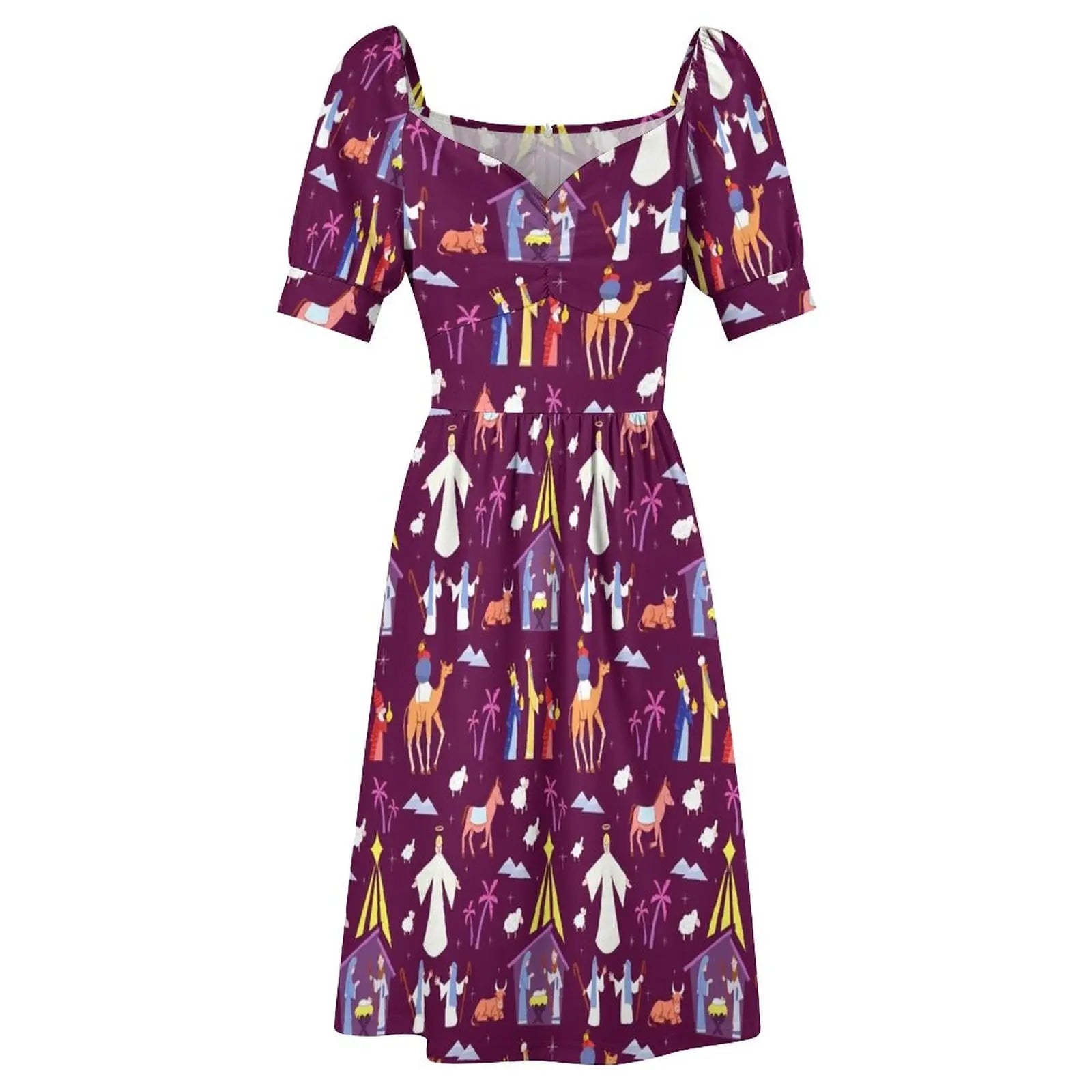 Stylish Christmas Nativity Pattern Evening Dress - Image 4