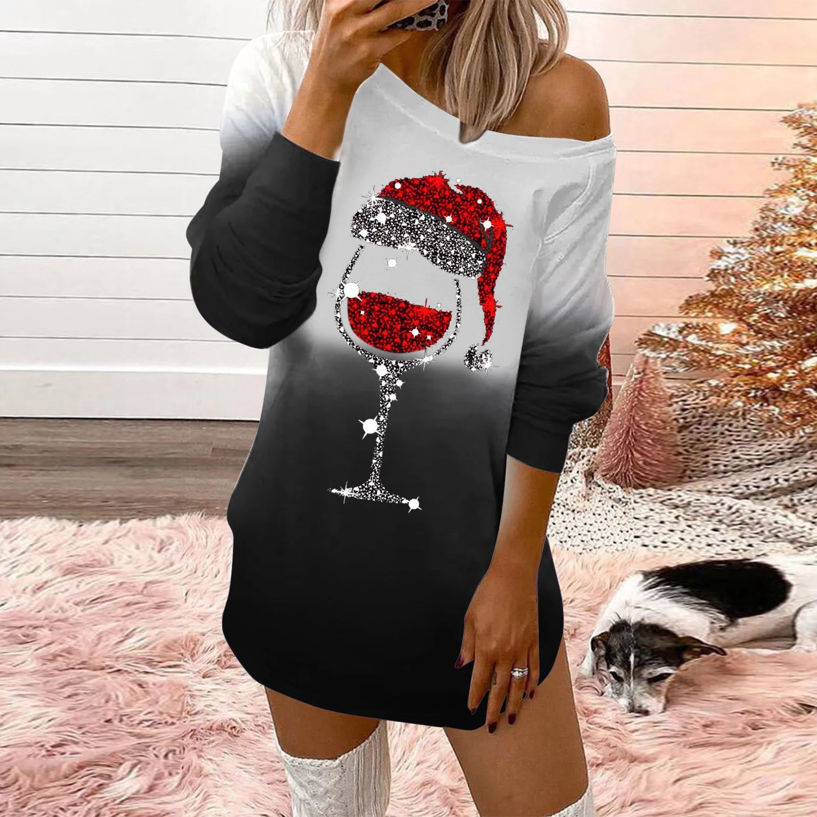 Chic Off-Shoulder Mini Dress for Christmas Parties - Image 3