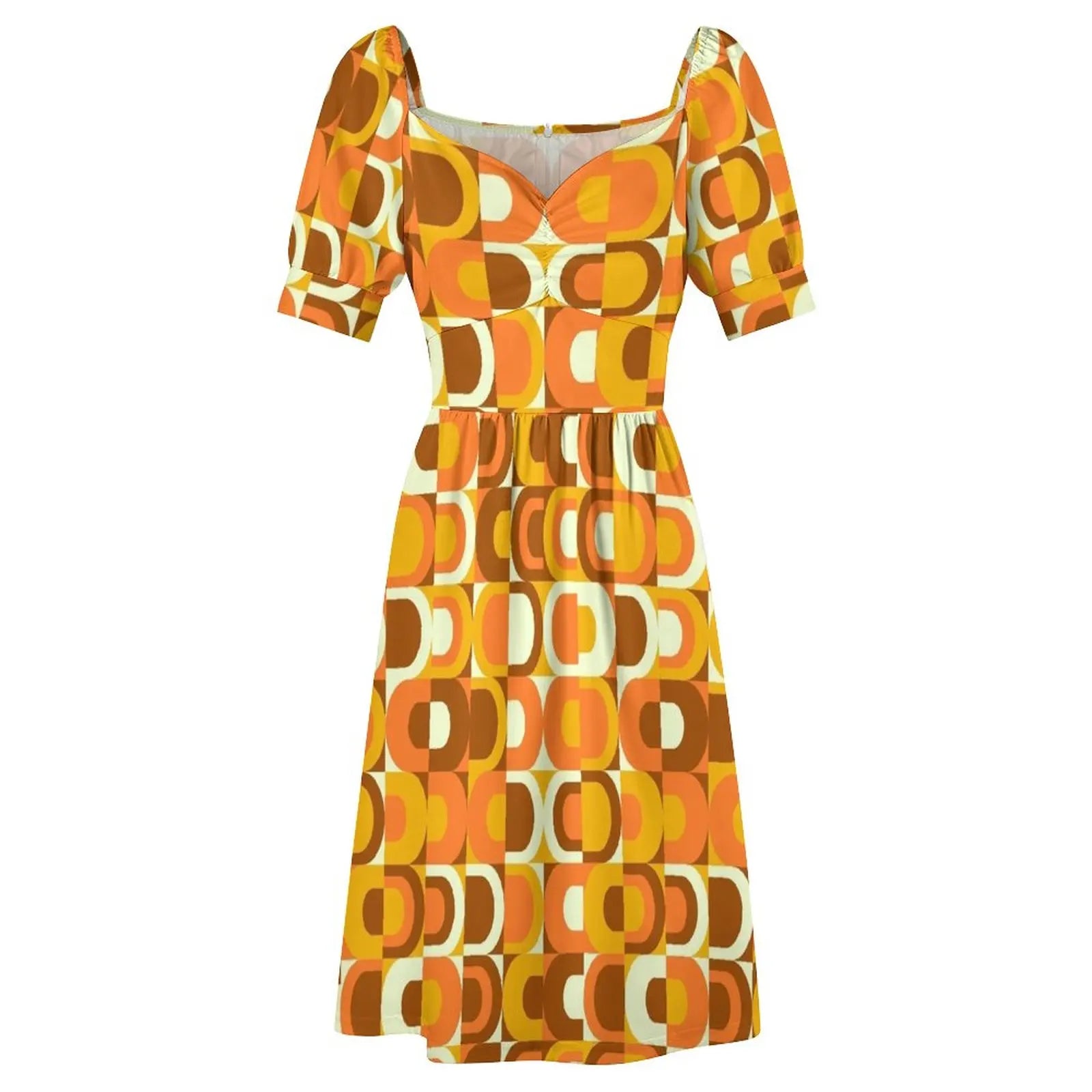 Vintage 70s Orange & Brown Party Dress - Image 4
