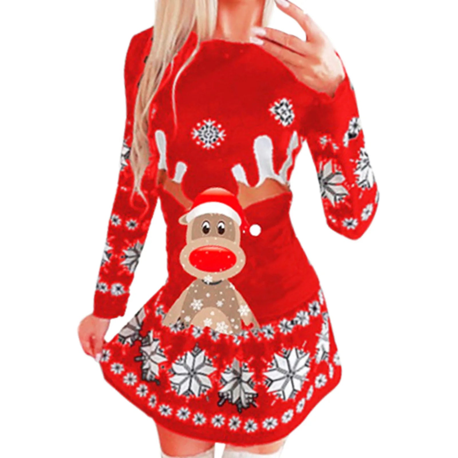 Festive Snowflake & Deer Print Christmas Dress - Image 8