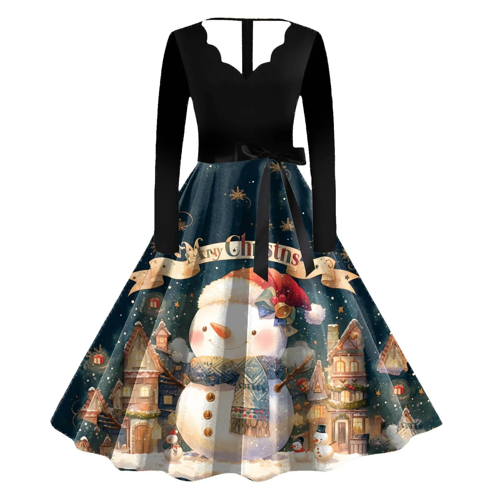 Festive Snowman Print Evening Dress for Women - Image 11