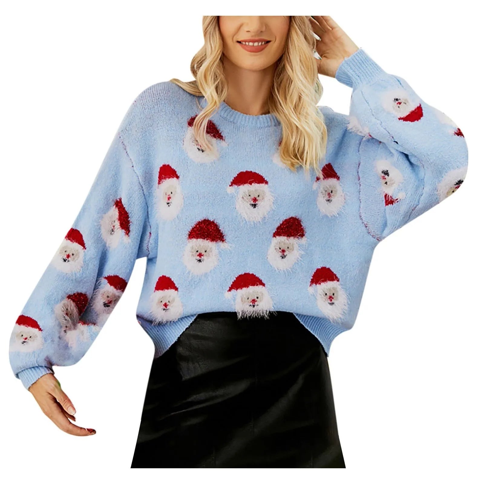 Festive Cartoon Santa Knitted Sweater for Women - Image 14