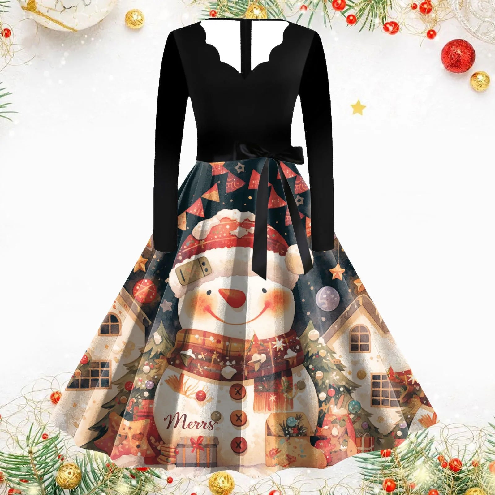 Vintage Christmas A-Line Dress for Festive Celebrations - Image 9