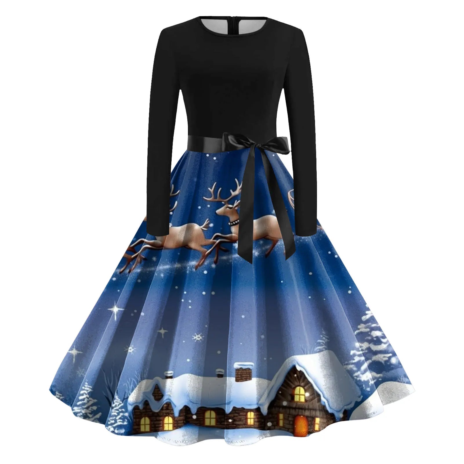 Festive Snowflake A-Line Long Dresses for Parties - Image 11