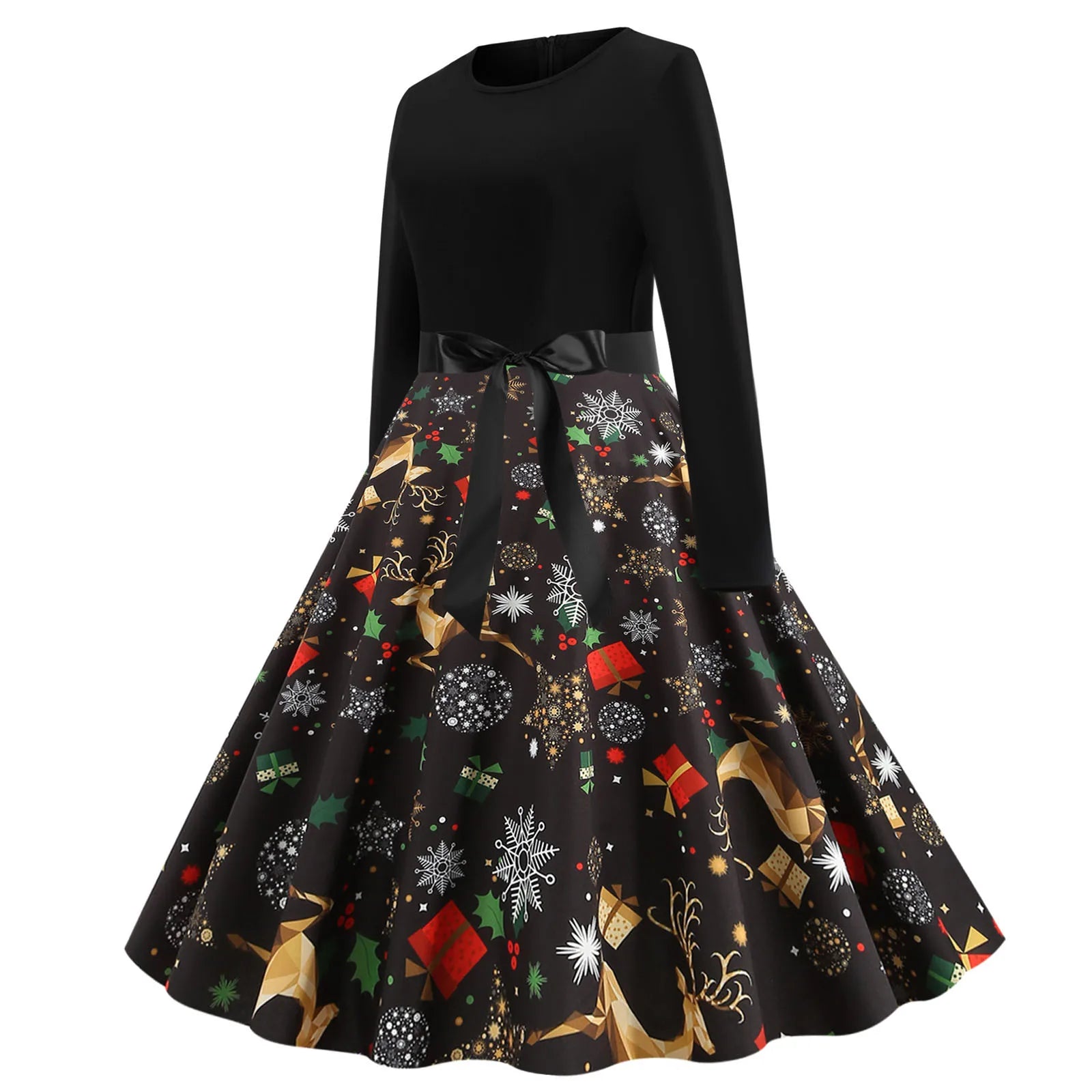 Festive Vintage A-Line Christmas Dress for Women - Image 9