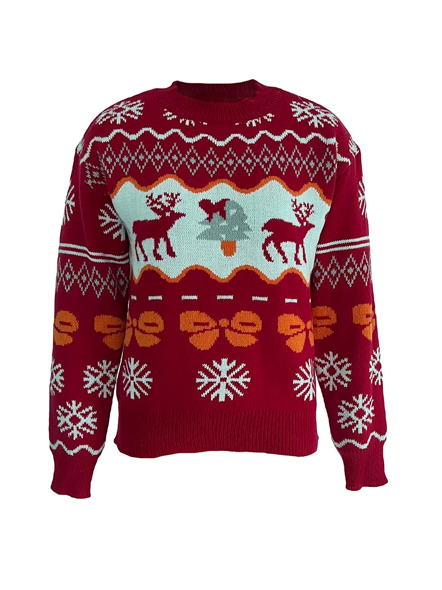 Cozy Christmas Reindeer Snowflake Knit Pullover - Image 4